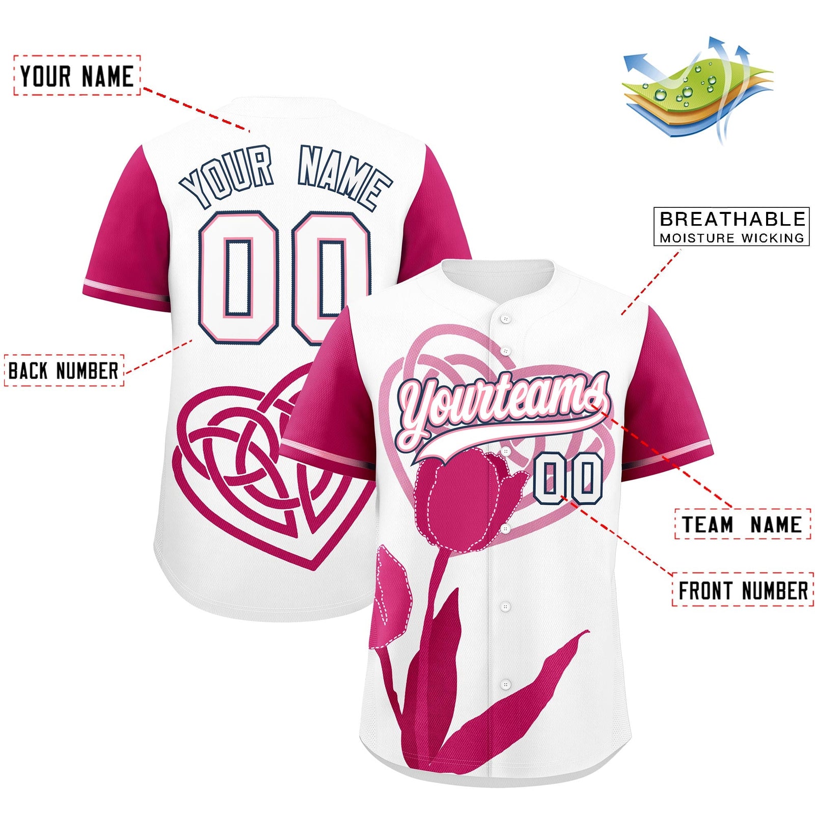 Custom White Light Pink Mother's Day Style Graffiti Pattern Stretch Fabric Baseball Jersey| KXKSHOP