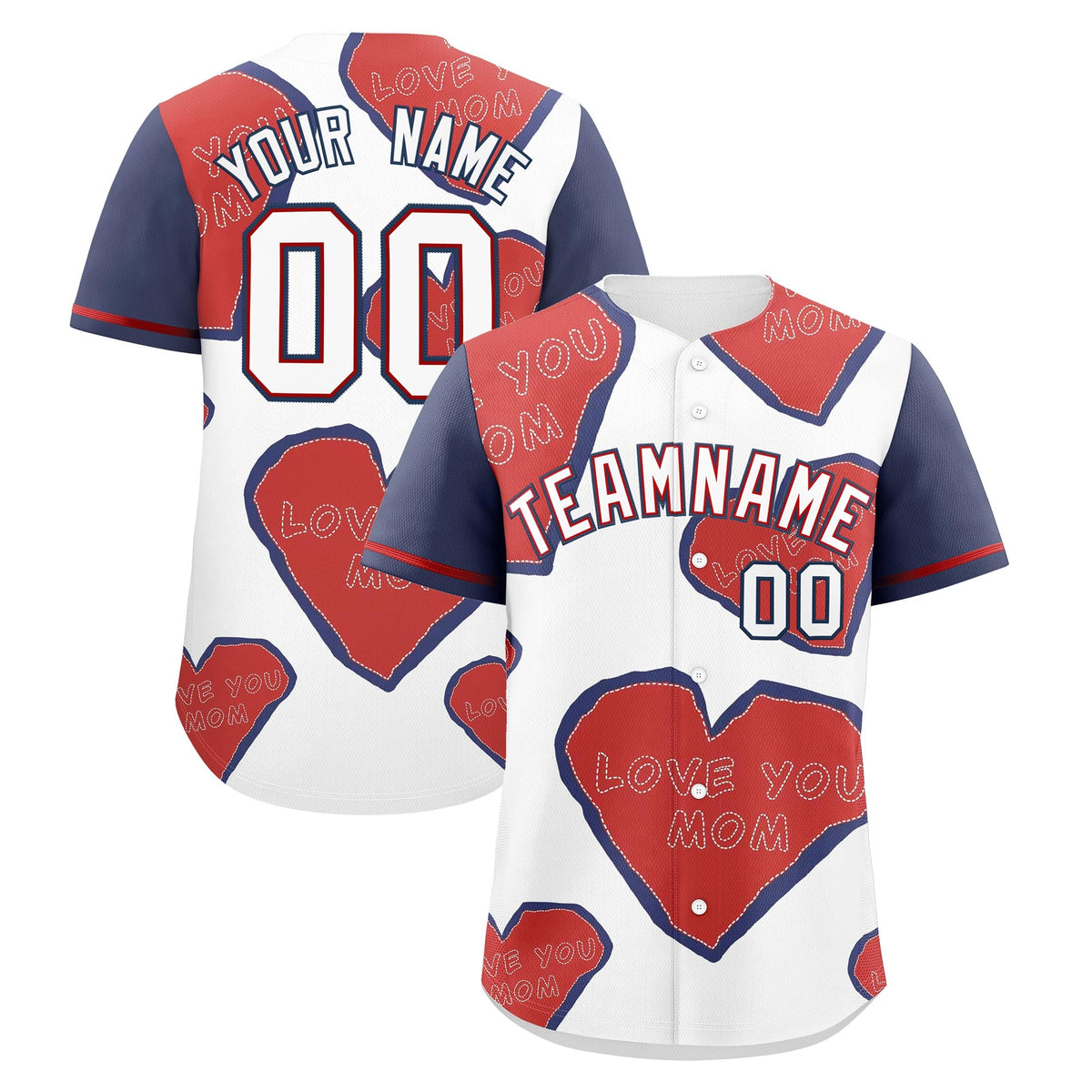 Custom White Red Midnight Blue Mother's Day Style Graffiti Pattern Stretch Fabric Baseball Jersey| KXKSHOP