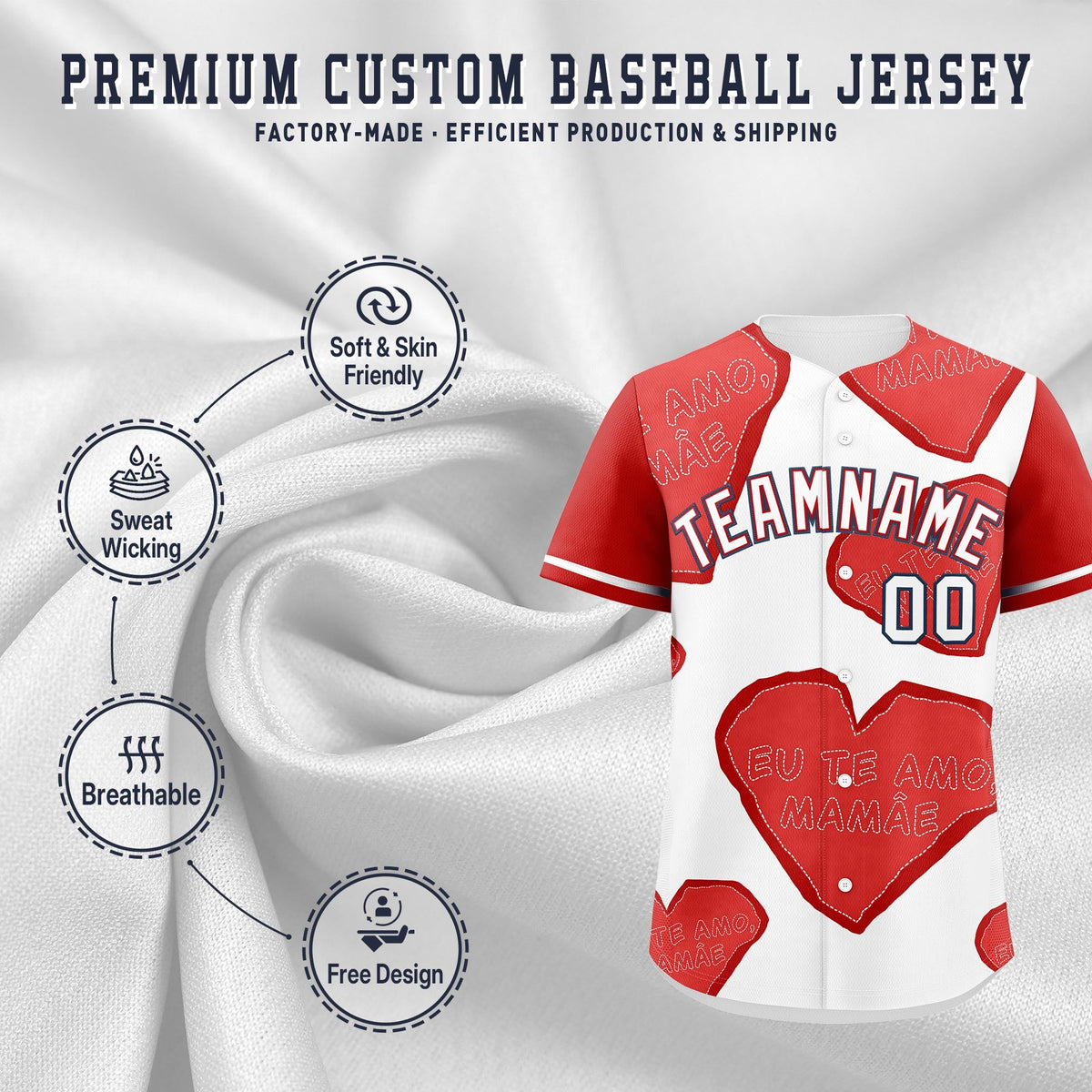 Custom White Red Mother's Day Style Graffiti Pattern Quick Dry Baseball Jersey| KXKSHOP