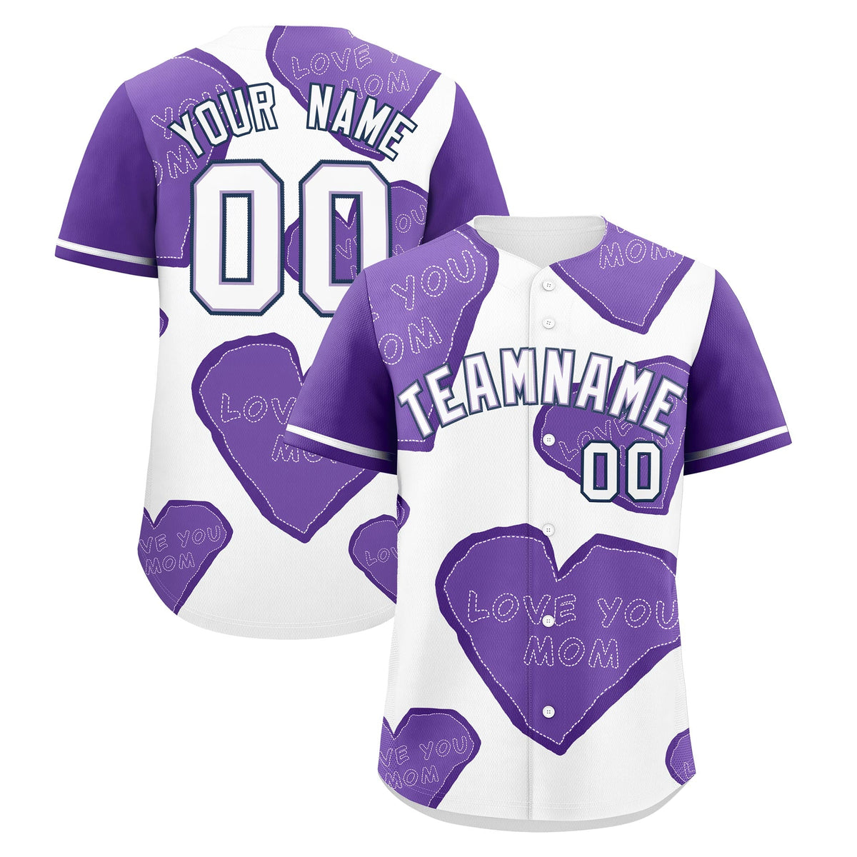 Custom White Midnight Blue Light Purple Mother's Day Style Graffiti Pattern Stretch Fabric Baseball Jersey| KXKSHOP