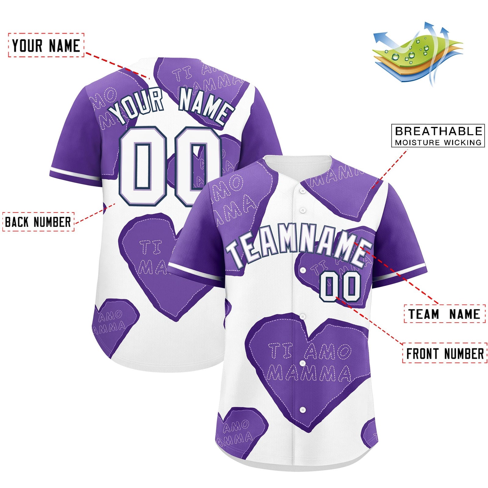 Custom White Light Purple Mother's Day Style Graffiti Pattern Moisture-Wicking Baseball Jersey| KXKSHOP