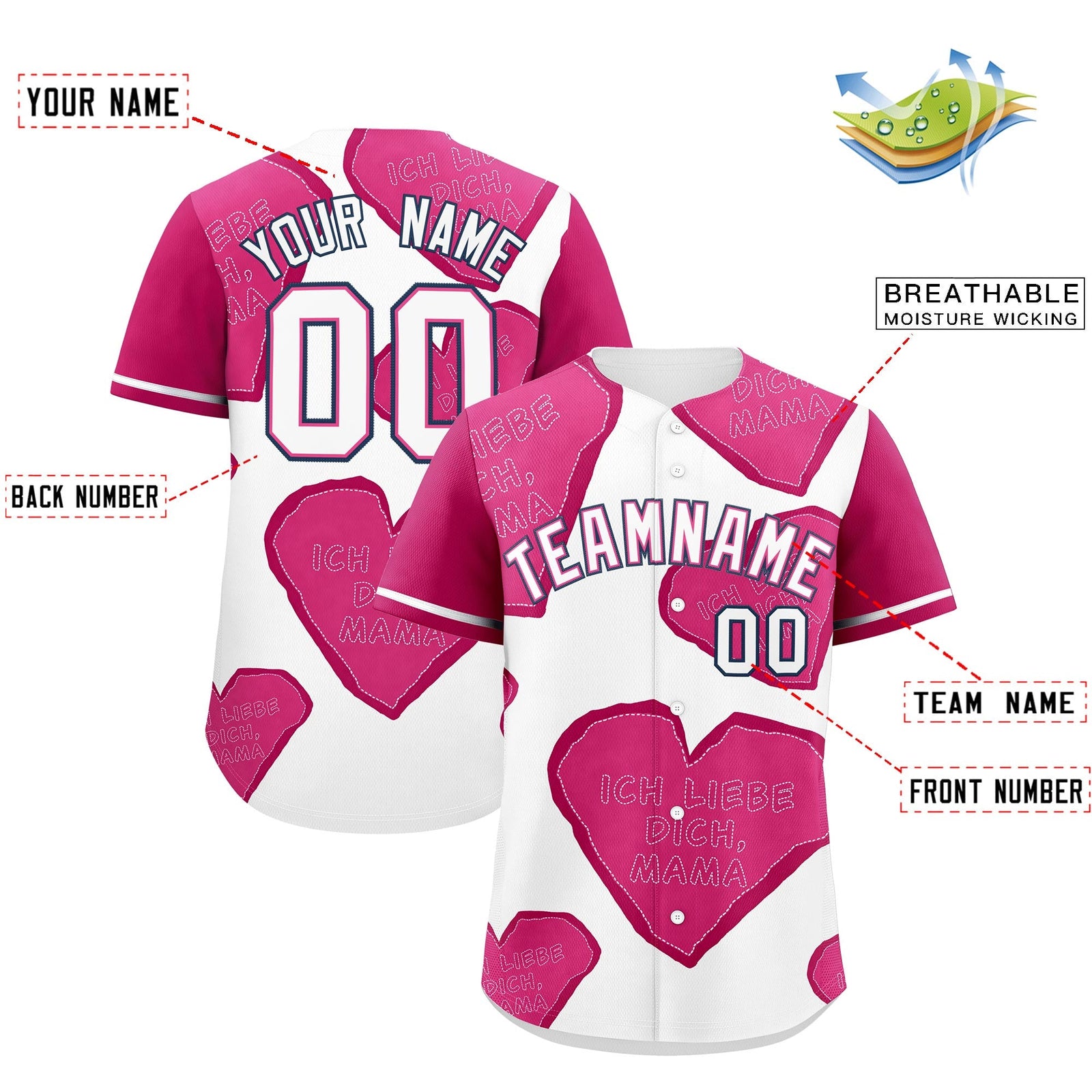 Custom White Pink Mother's Day Style Graffiti Pattern Stretch Fabric Baseball Jersey| KXKSHOP