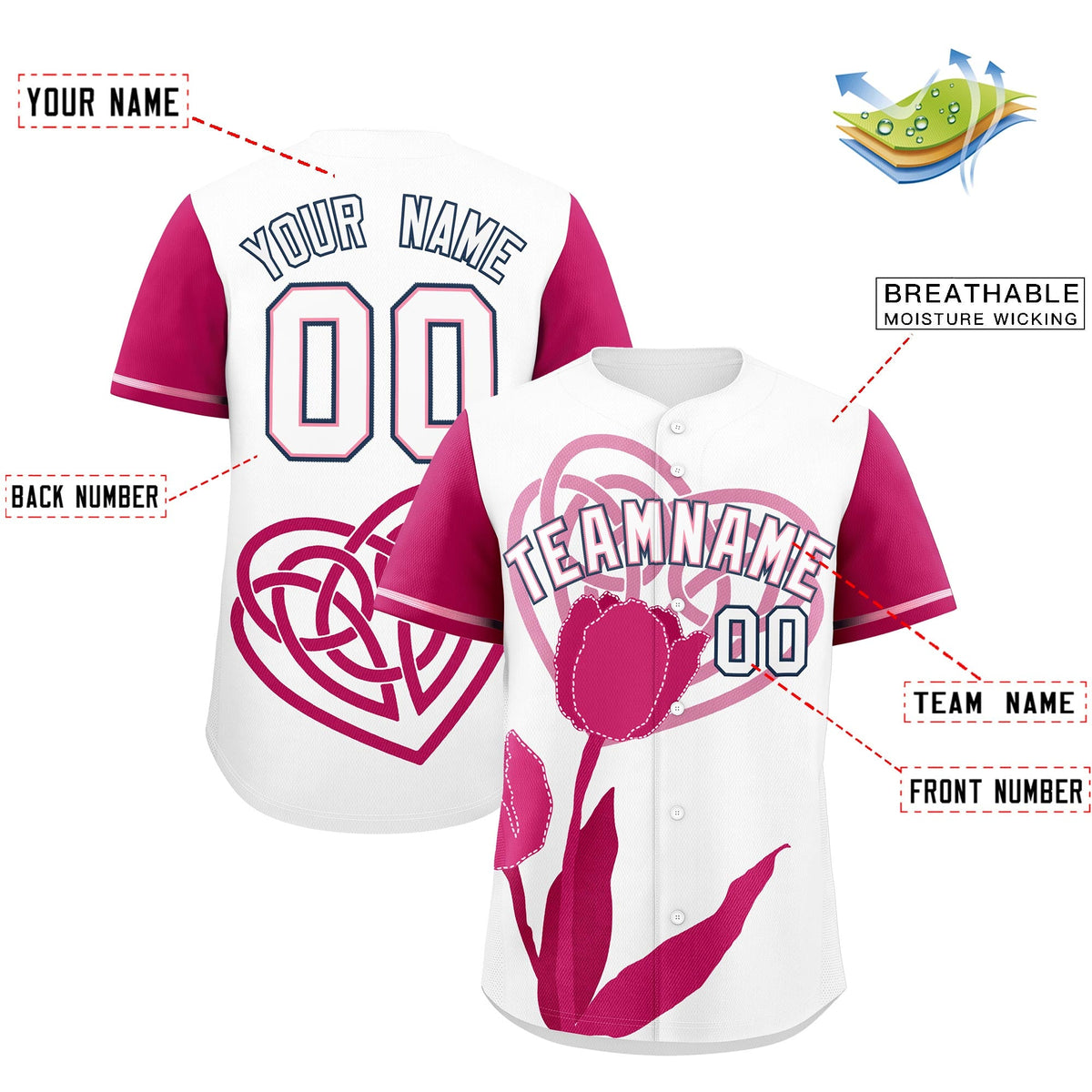 Custom White Light Pink Mother's Day Style Graffiti Pattern Stretch Fabric Baseball Jersey| KXKSHOP