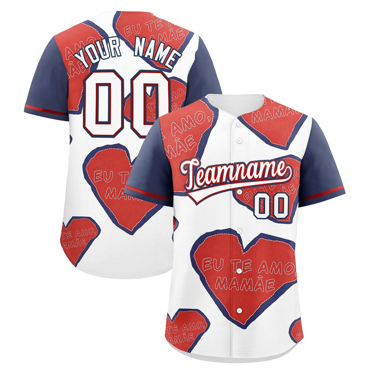 Custom White Red Midnight Blue Mother's Day Style Graffiti Pattern Quick Dry Baseball Jersey| KXKSHOP