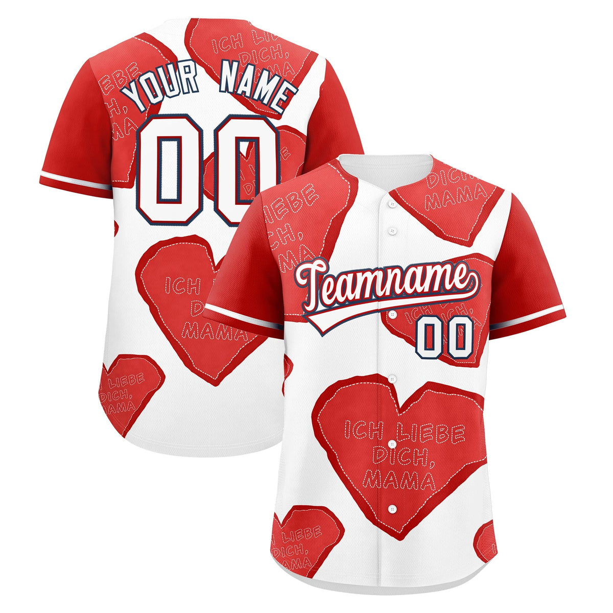 Custom White Red Mother's Day Style Graffiti Pattern Stretch Fabric Baseball Jersey| KXKSHOP
