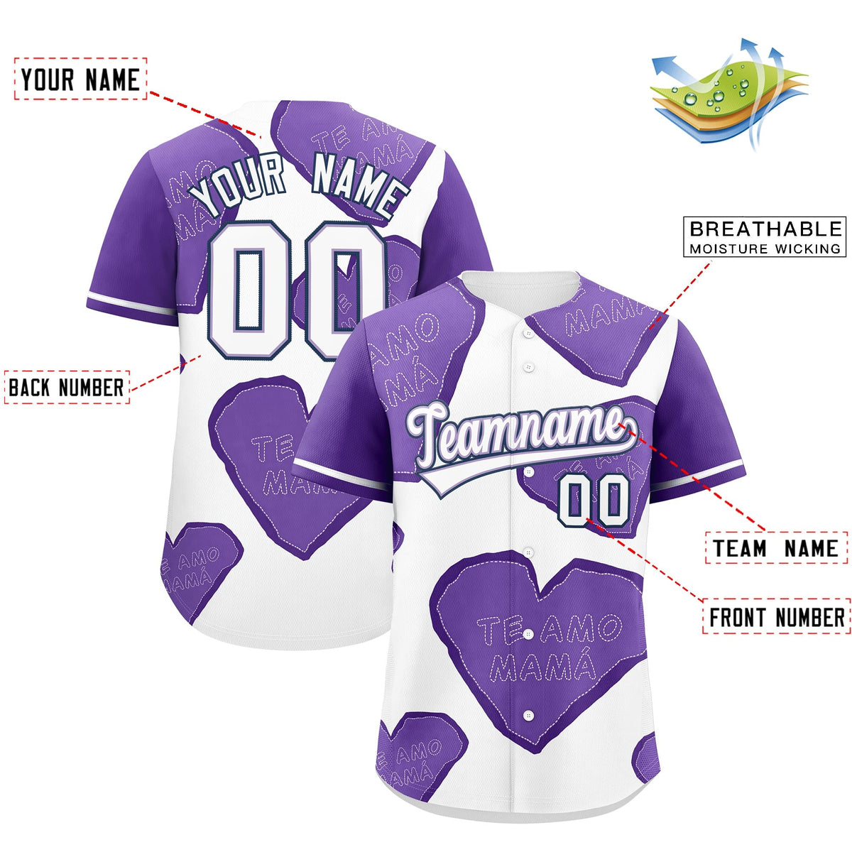 Custom White Light Purple Mother's Day Style Graffiti Pattern Quick Dry Baseball Jersey| KXKSHOP