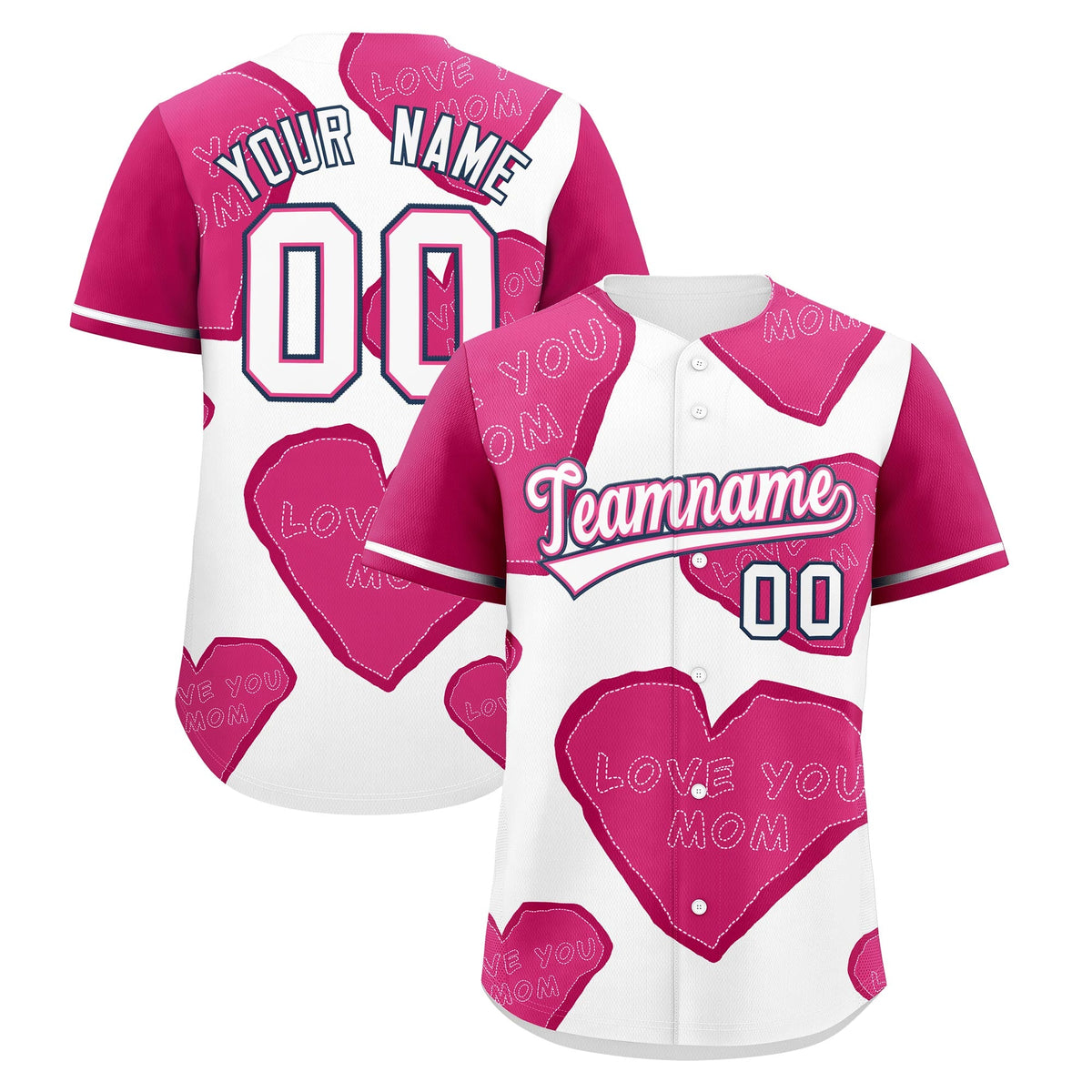Custom White Pink Mother's Day Style Graffiti Pattern Stretch Fabric Baseball Jersey| KXKSHOP