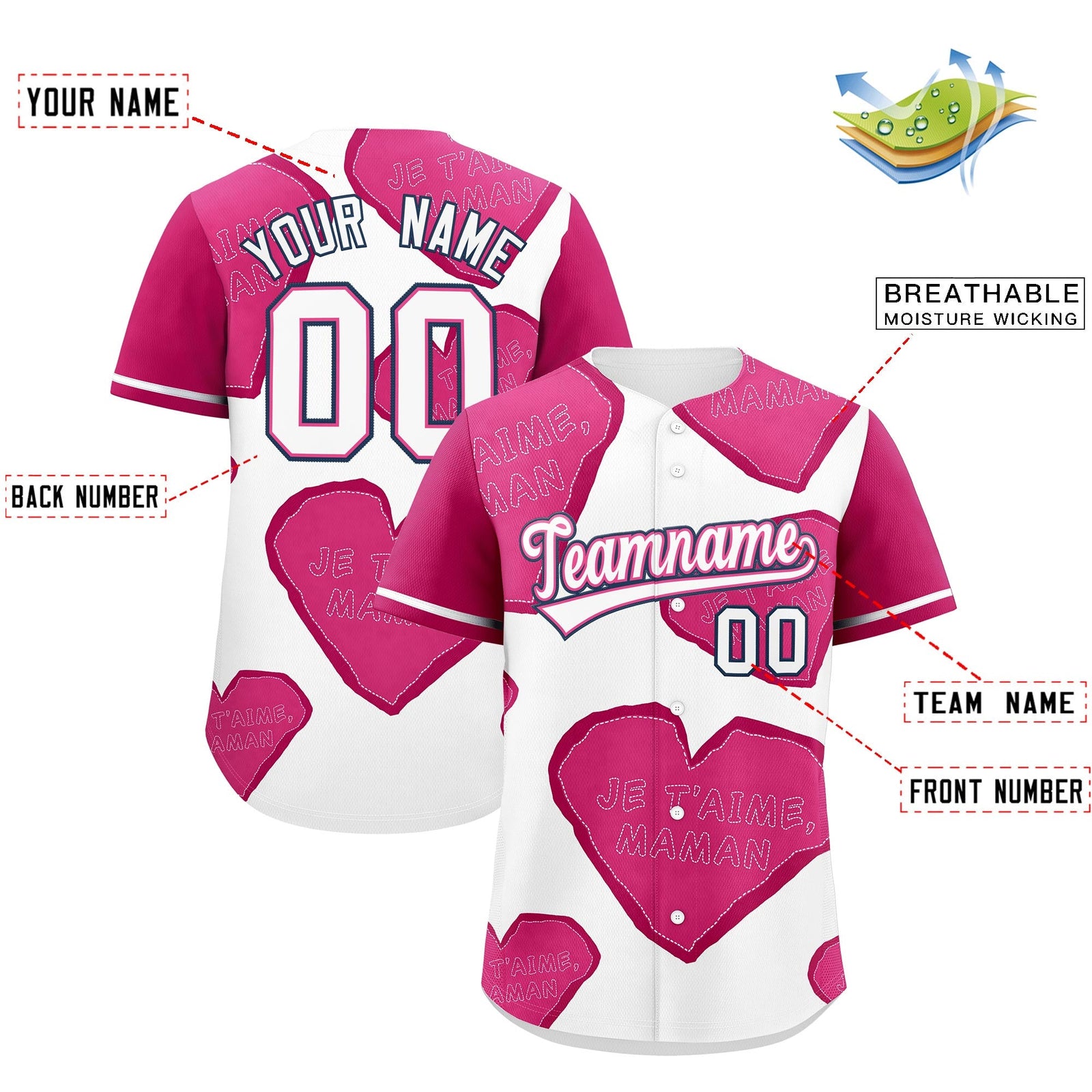 Custom White Pink Mother's Day Style Graffiti Pattern Moisture-Wicking Baseball Jersey| KXKSHOP