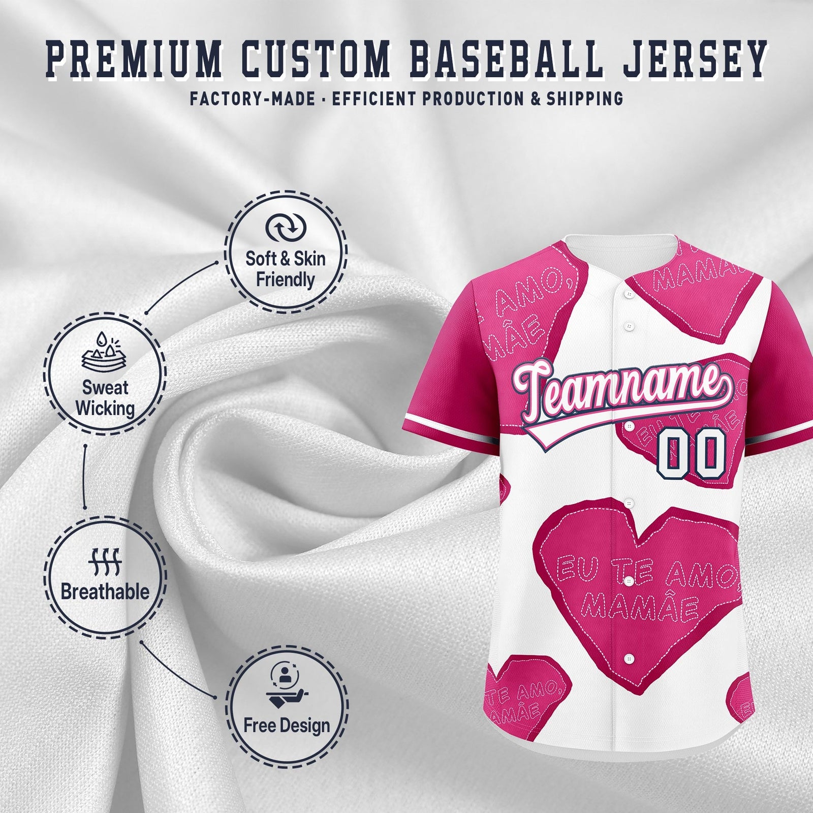 Custom White Pink Mother's Day Style Graffiti Pattern Quick Dry Baseball Jersey| KXKSHOP