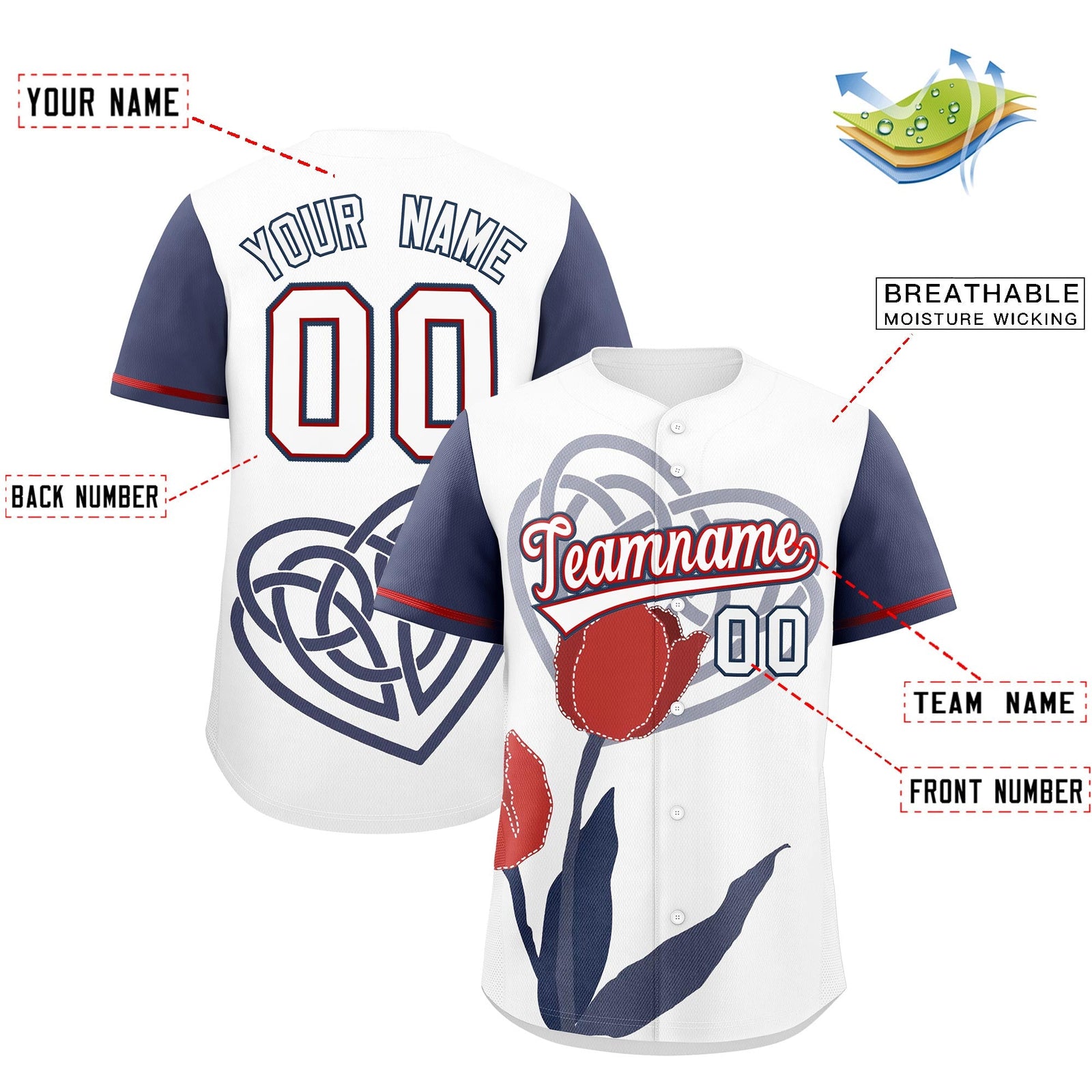 Custom White Midnight Blue Red Mother's Day Style Graffiti Pattern Quick Dry Baseball Jersey| KXKSHOP