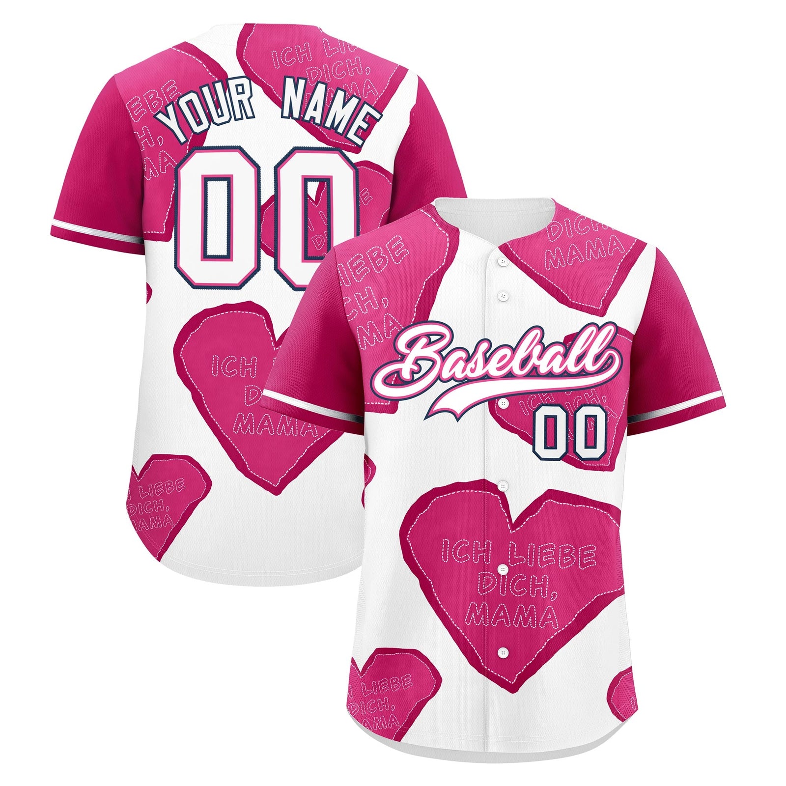 Custom White Pink Mother's Day Style Graffiti Pattern Stretch Fabric Baseball Jersey| KXKSHOP
