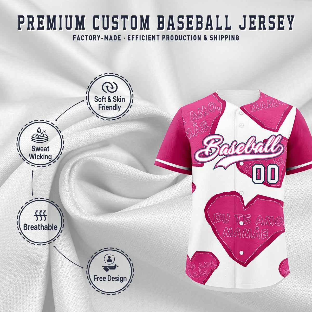 Custom White Pink Mother's Day Style Graffiti Pattern Quick Dry Baseball Jersey| KXKSHOP