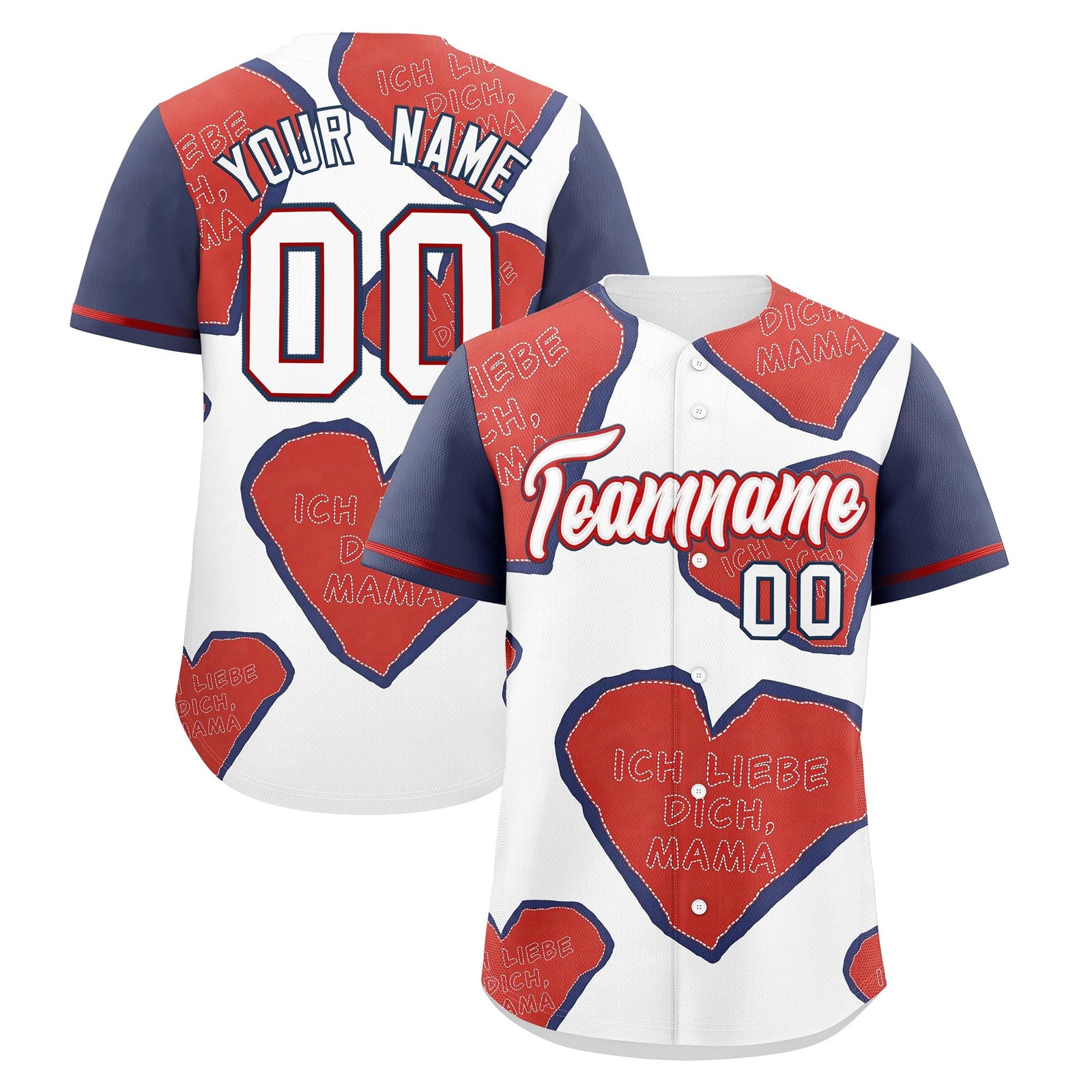 Custom White Red Midnight Blue Mother's Day Style Graffiti Pattern Stretch Fabric Baseball Jersey| KXKSHOP