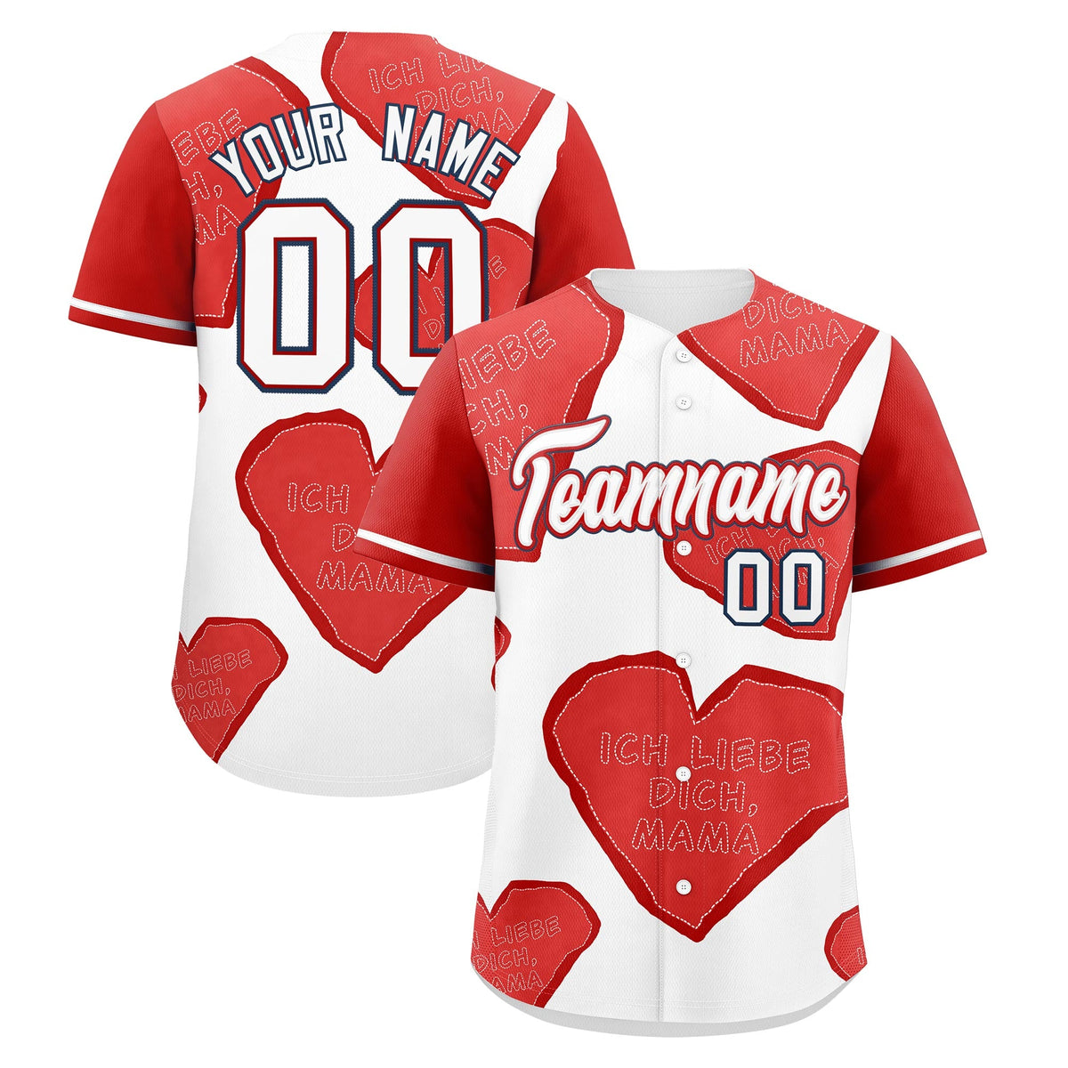 Custom White Red Mother's Day Style Graffiti Pattern Stretch Fabric Baseball Jersey| KXKSHOP
