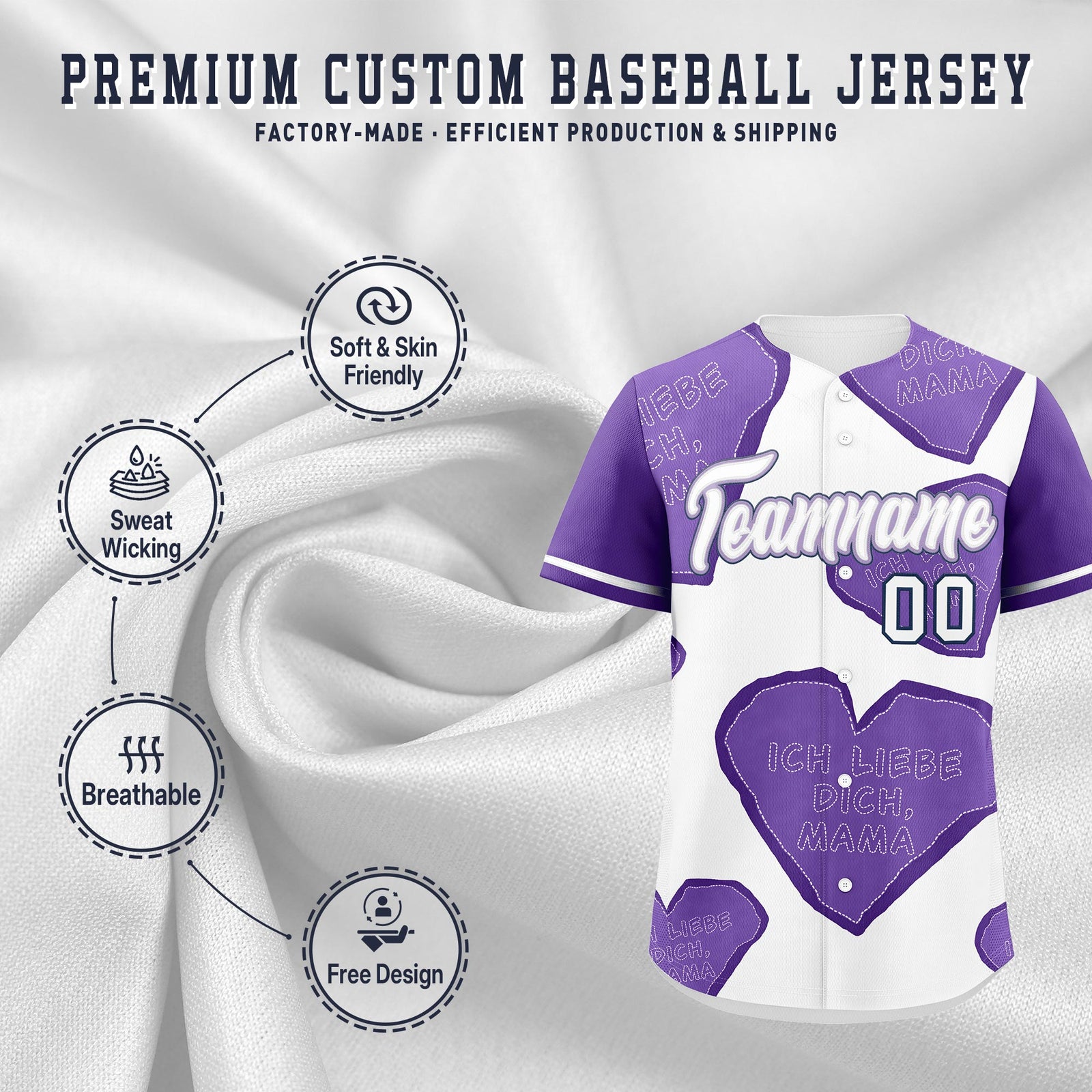 Custom White Light Purple Mother's Day Style Graffiti Pattern Stretch Fabric Baseball Jersey| KXKSHOP