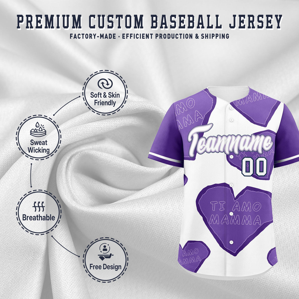 Custom White Light Purple Mother's Day Style Graffiti Pattern Moisture-Wicking Baseball Jersey| KXKSHOP