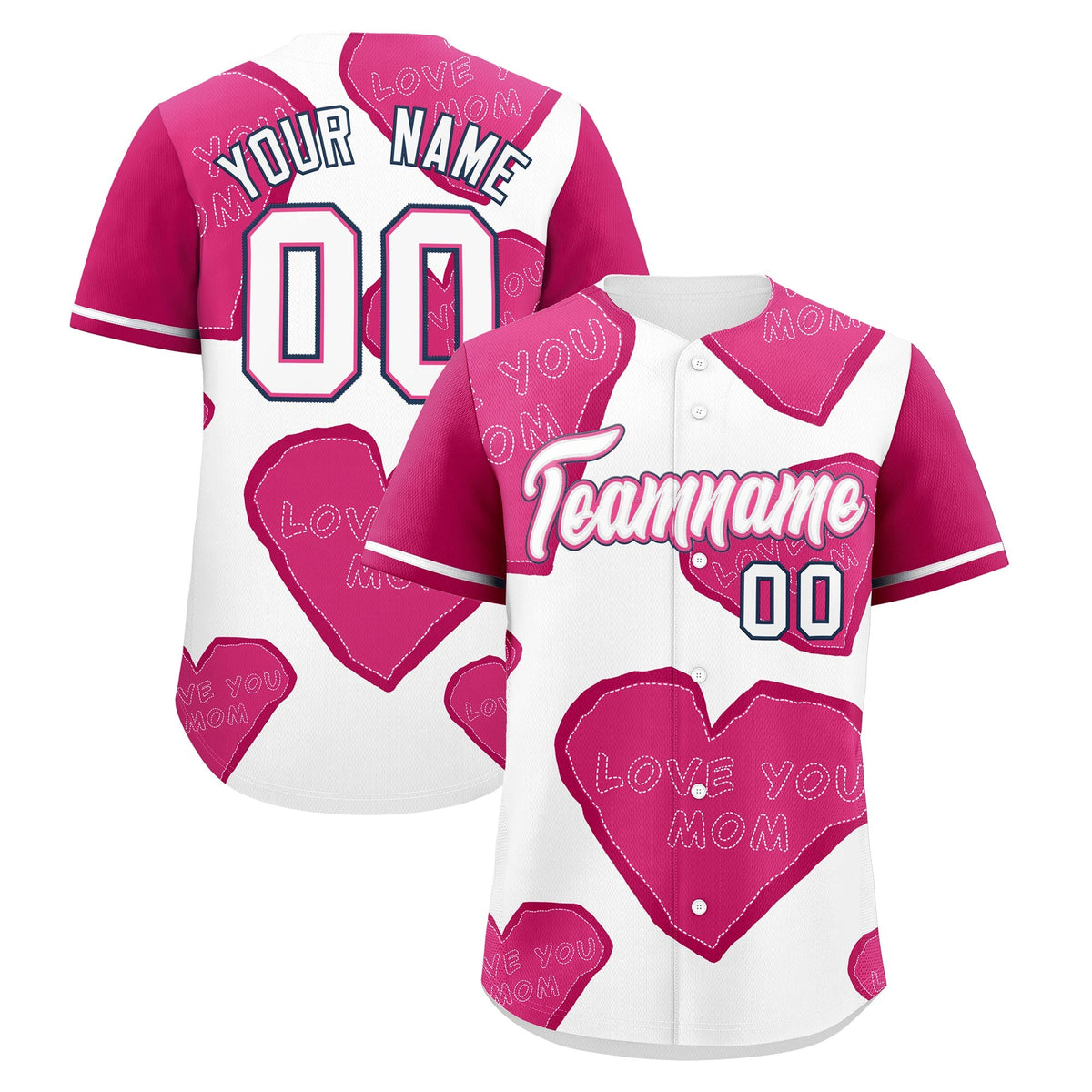 Custom White Pink Mother's Day Style Graffiti Pattern Stretch Fabric Baseball Jersey| KXKSHOP