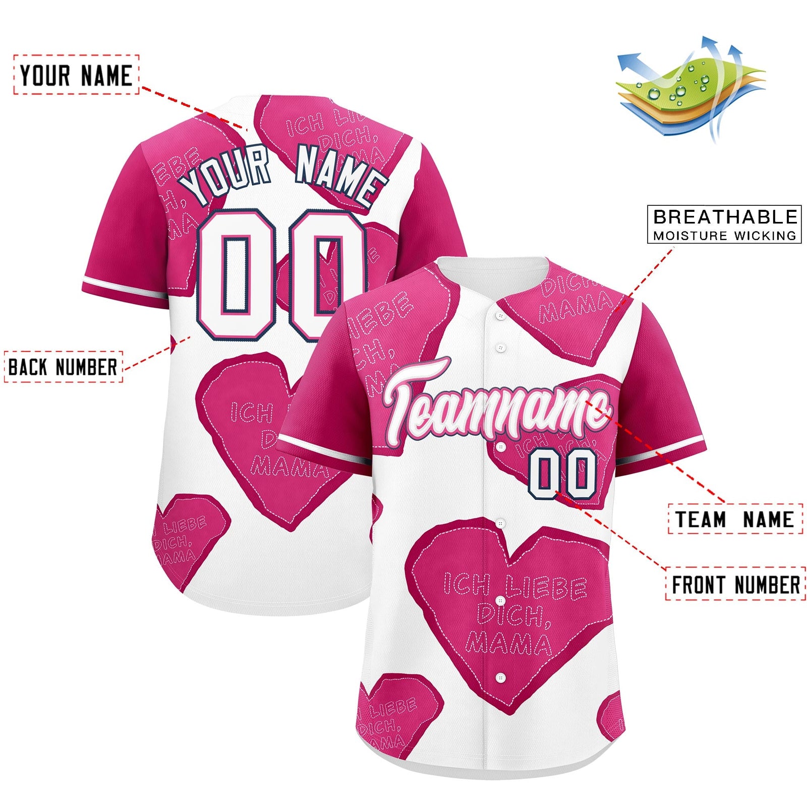 Custom White Pink Mother's Day Style Graffiti Pattern Stretch Fabric Baseball Jersey| KXKSHOP