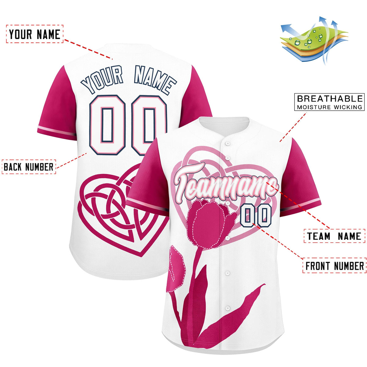 Custom White Light Pink Mother's Day Style Graffiti Pattern Stretch Fabric Baseball Jersey| KXKSHOP