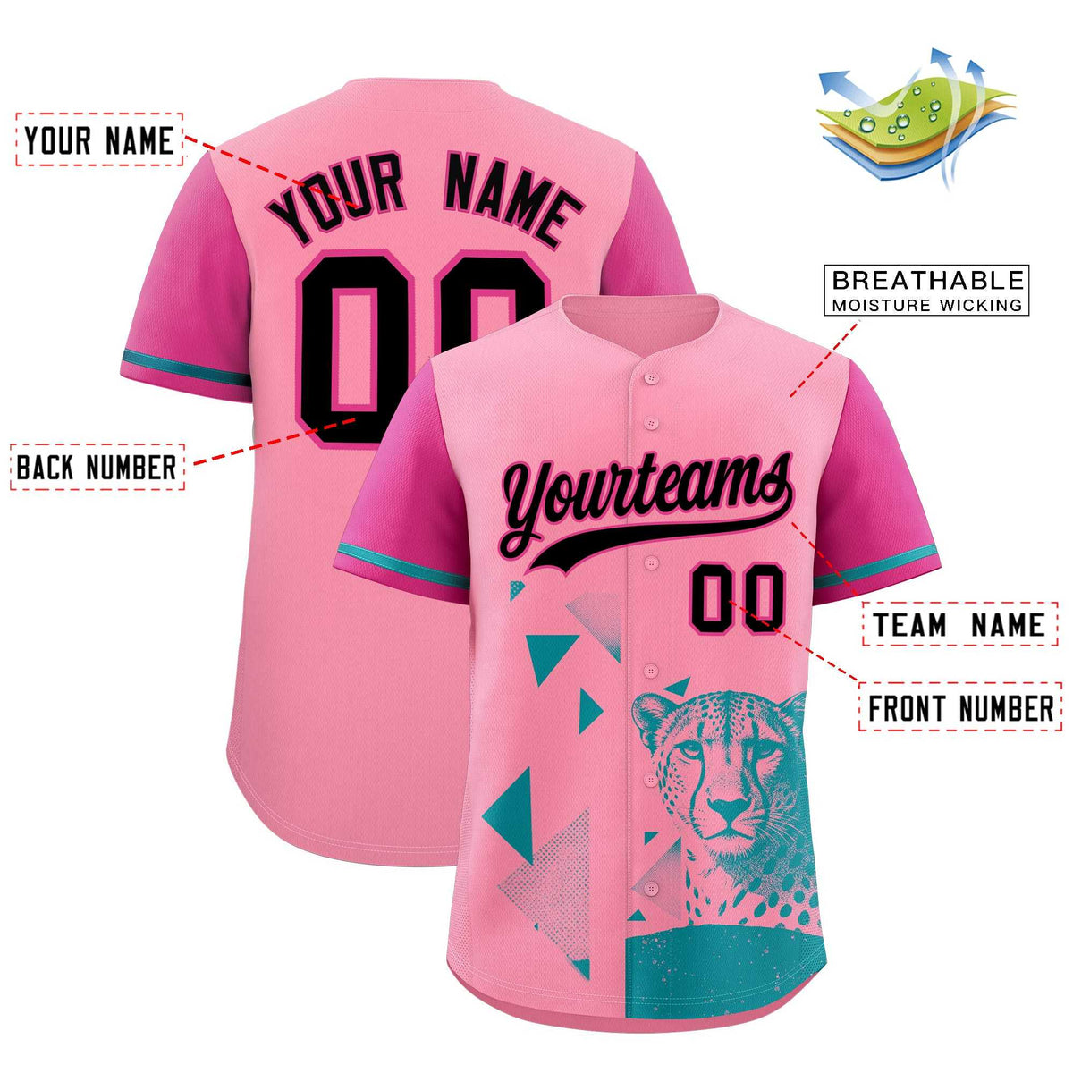 Custom Rose Red Light Pink Raptor Series Raglan Sleeves Breathable Baseball Jersey