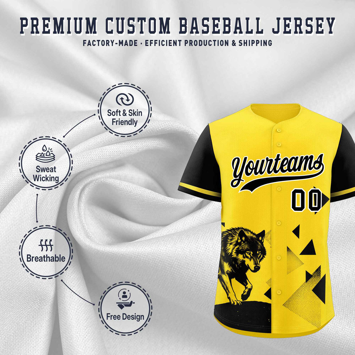 Custom Black Gold Raptor Series Raglan Sleeves Wrinkle-Resistant Baseball Jersey