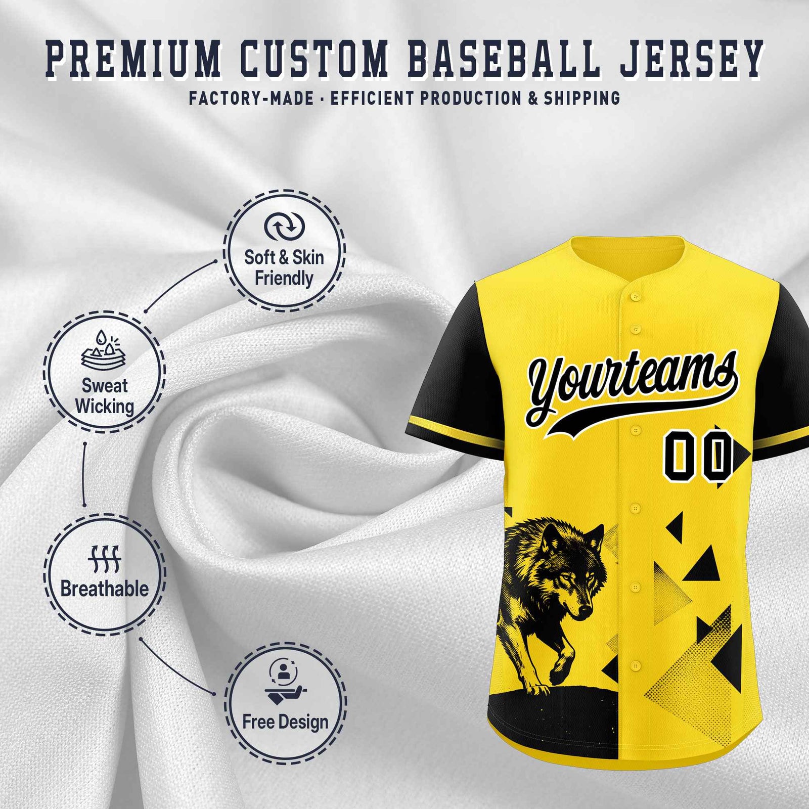 Custom Black Gold Raptor Series Raglan Sleeves Wrinkle-Resistant Baseball Jersey