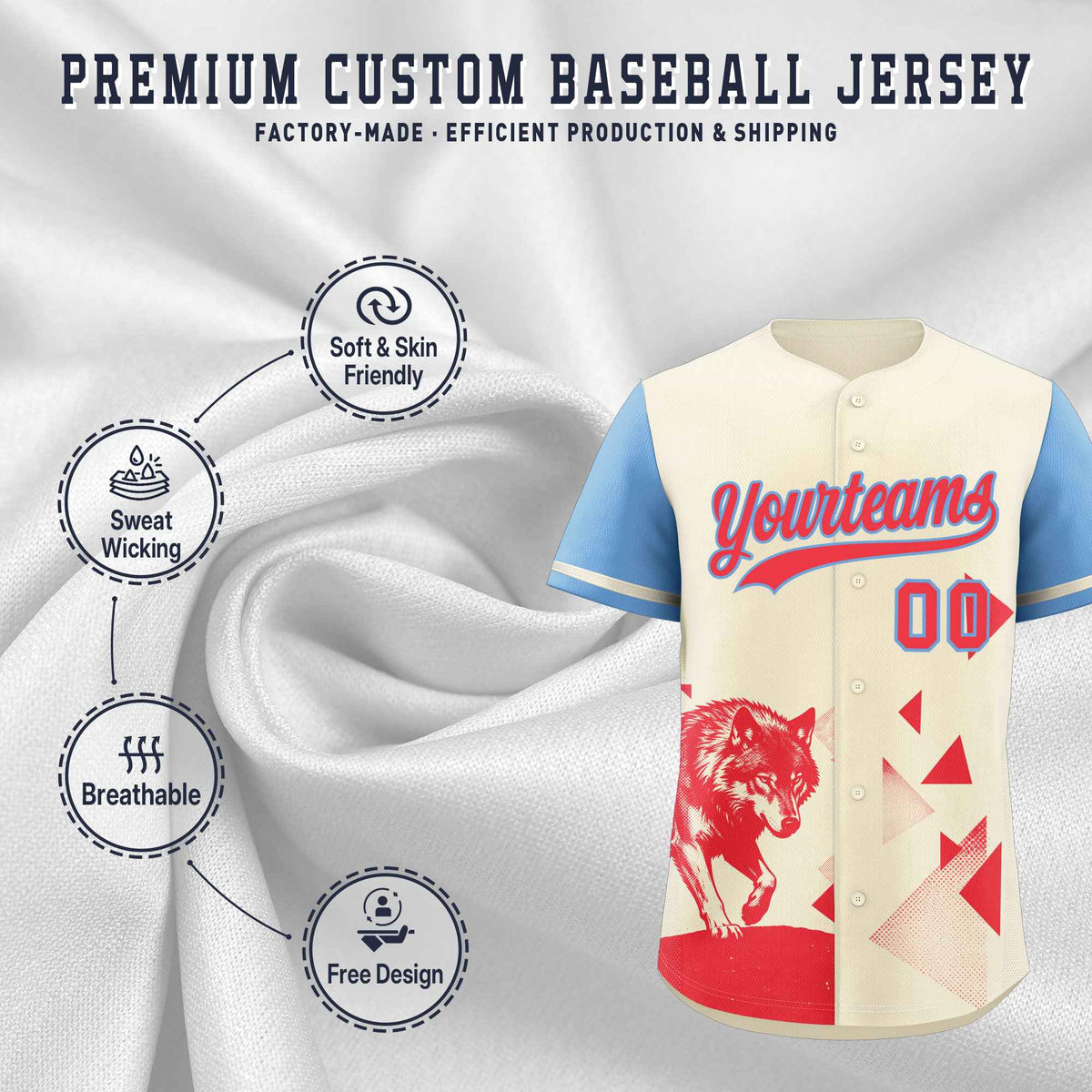 Custom Powder Blue Light Khaki Raptor Series Raglan Sleeves Casual Sports Baseball Jersey