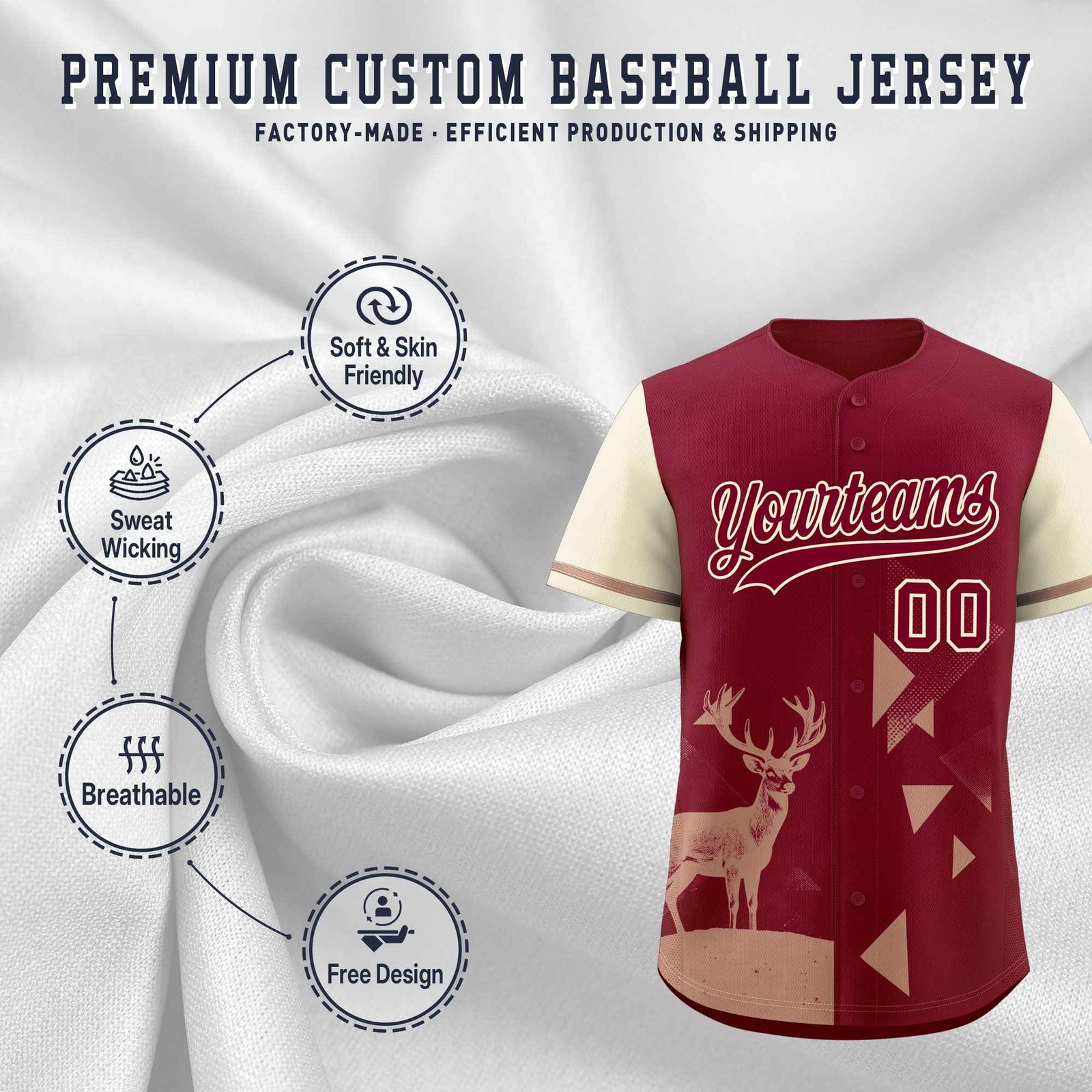 Custom Cream Crimson Raptor Series Raglan Sleeves Urban Style Baseball Jersey