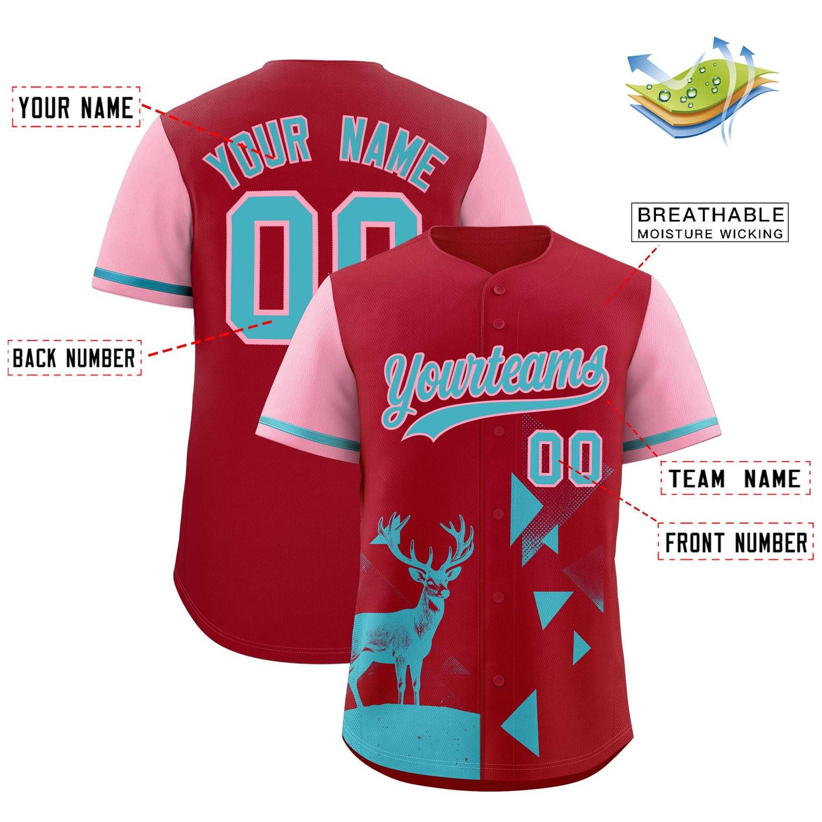 Custom Light Pink Scarlet Raptor Series Raglan Sleeves Drapable Baseball Jersey