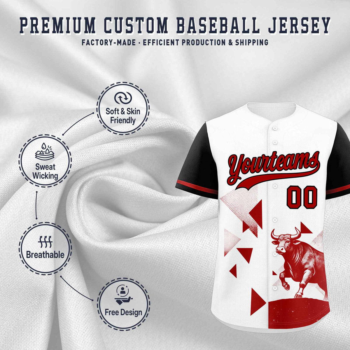 Custom Black White Raptor Series Raglan Sleeves Wrinkle-Resistant Baseball Jersey
