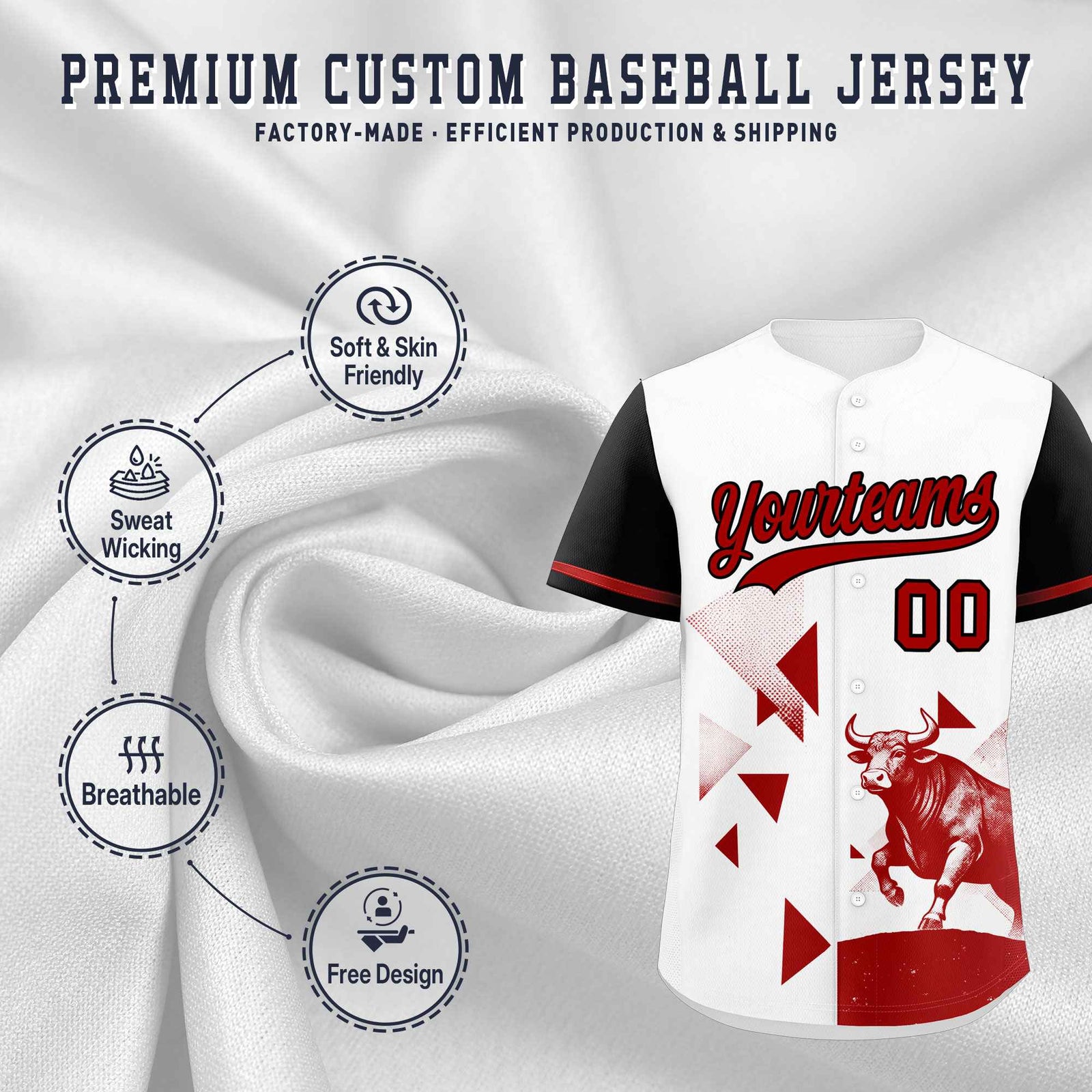Custom Black White Raptor Series Raglan Sleeves Wrinkle-Resistant Baseball Jersey