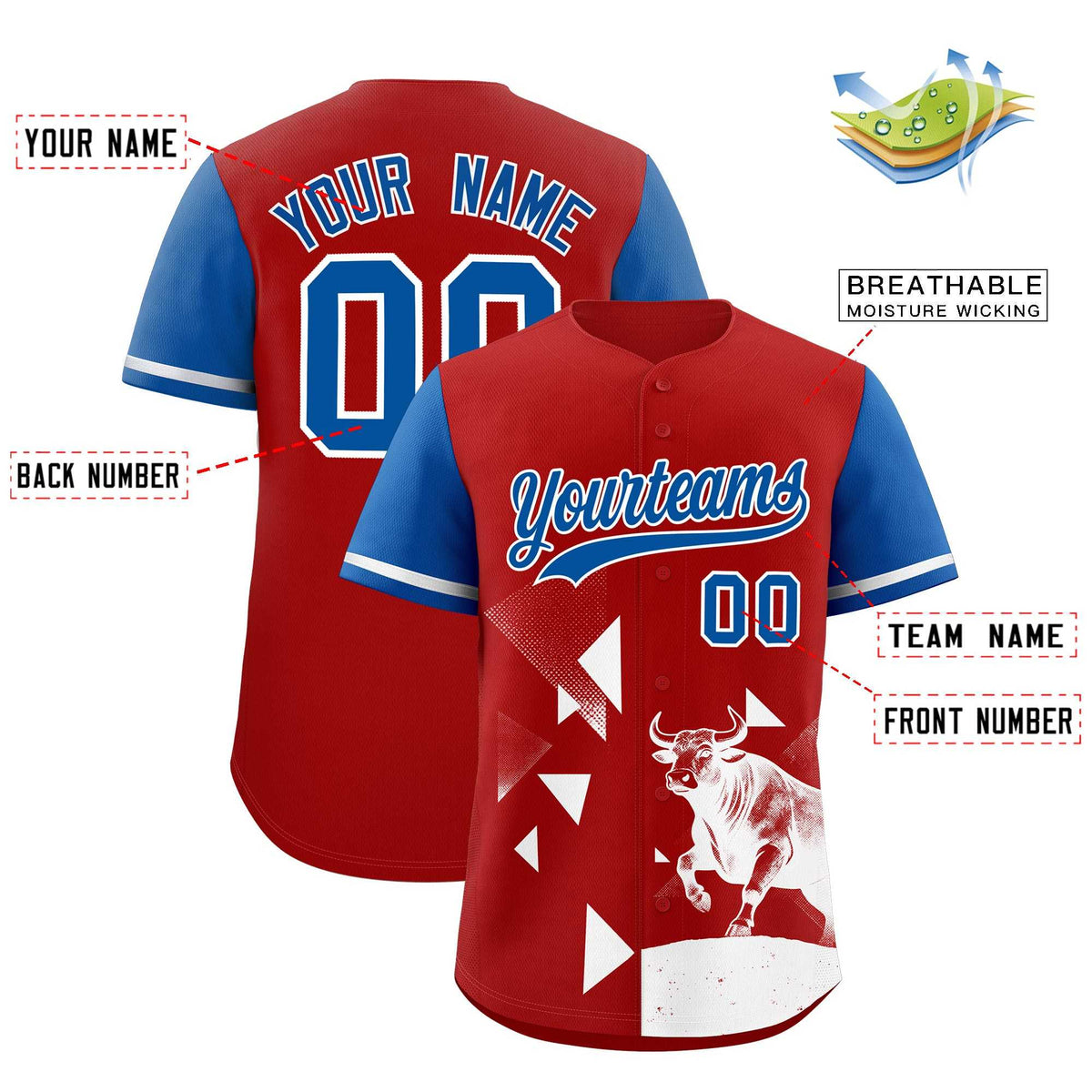 Custom Royal Red Raptor Series Raglan Sleeves Street Style Baseball Jersey