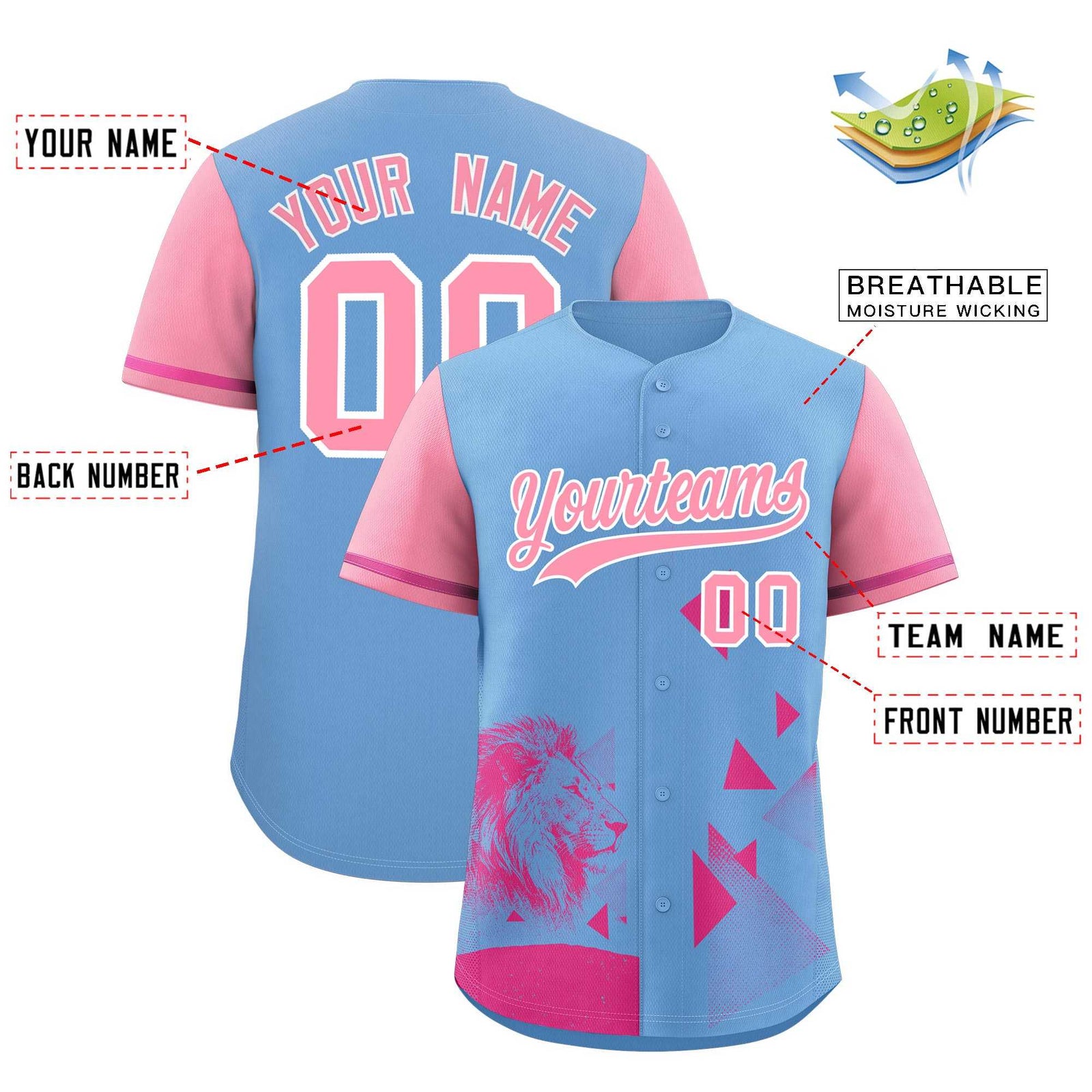 Custom Powder Blue Light Pink Raptor Series Raglan Sleeves Wrinkle-Resistant Baseball Jersey