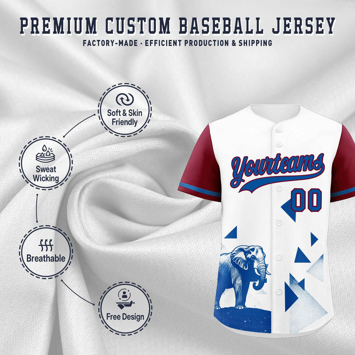 Custom Crimson White Raptor Series Raglan Sleeves Wrinkle-Resistant Baseball Jersey