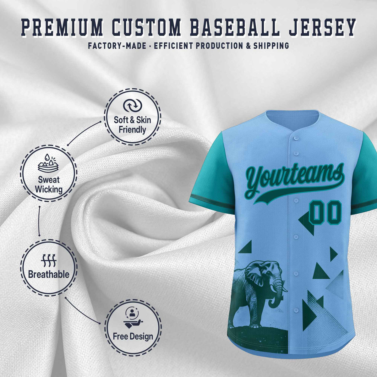 Custom Aqua Light Blue Raptor Series Raglan Sleeves Casual Sports Baseball Jersey