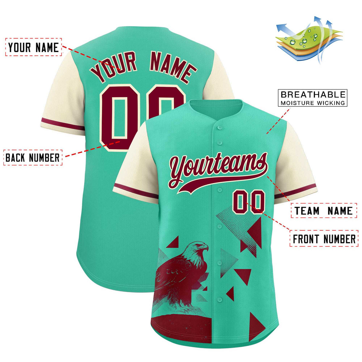 Custom Cream Green Raptor Series Raglan Sleeves Urban Style Baseball Jersey