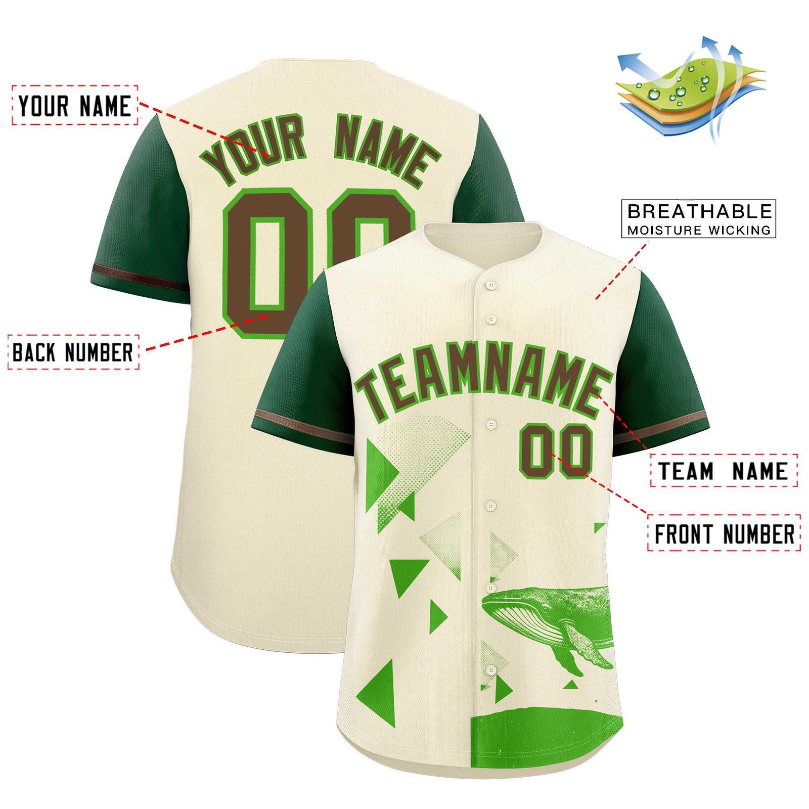 Custom Kelly Green Cream Raptor Series Raglan Sleeves Urban Style Baseball Jersey