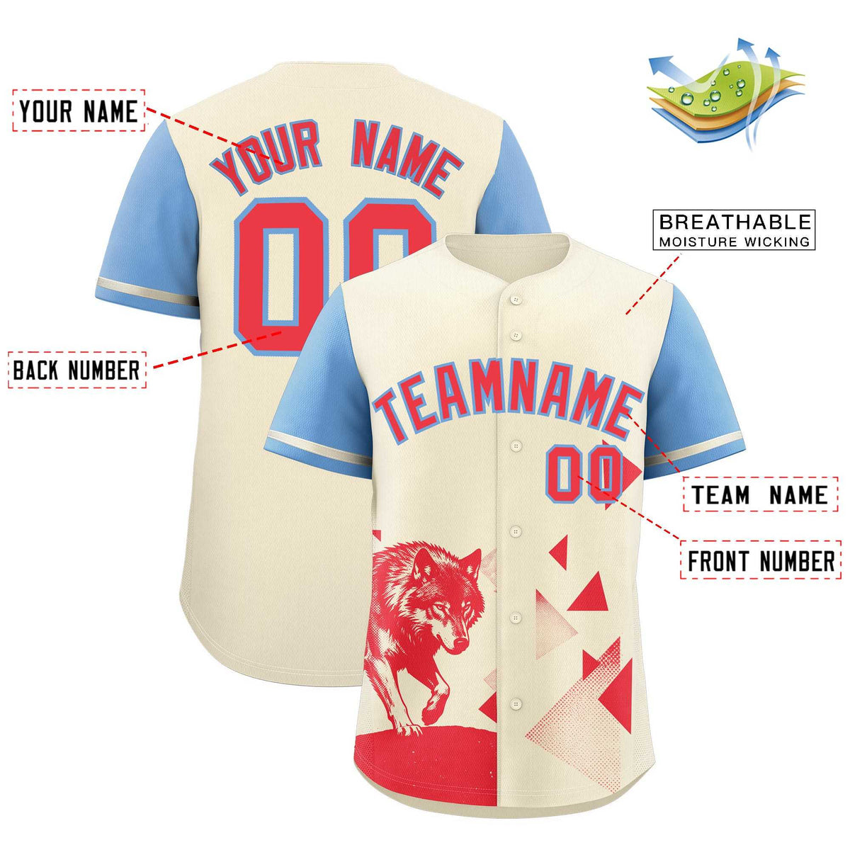 Custom Powder Blue Light Khaki Raptor Series Raglan Sleeves Casual Sports Baseball Jersey