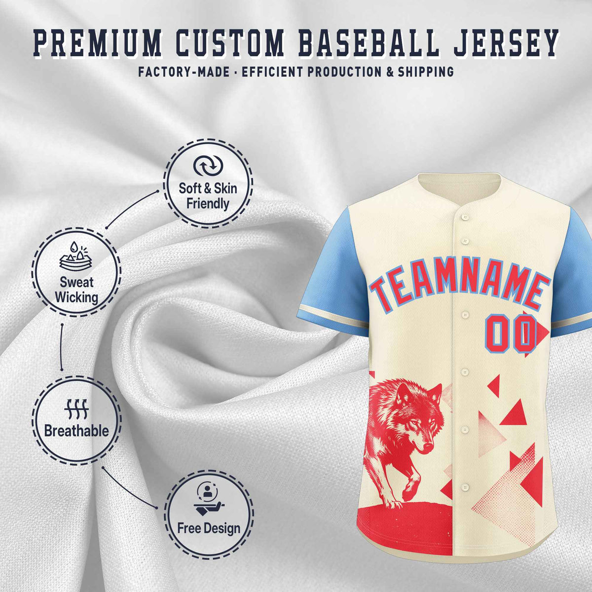 Custom Powder Blue Light Khaki Raptor Series Raglan Sleeves Casual Sports Baseball Jersey