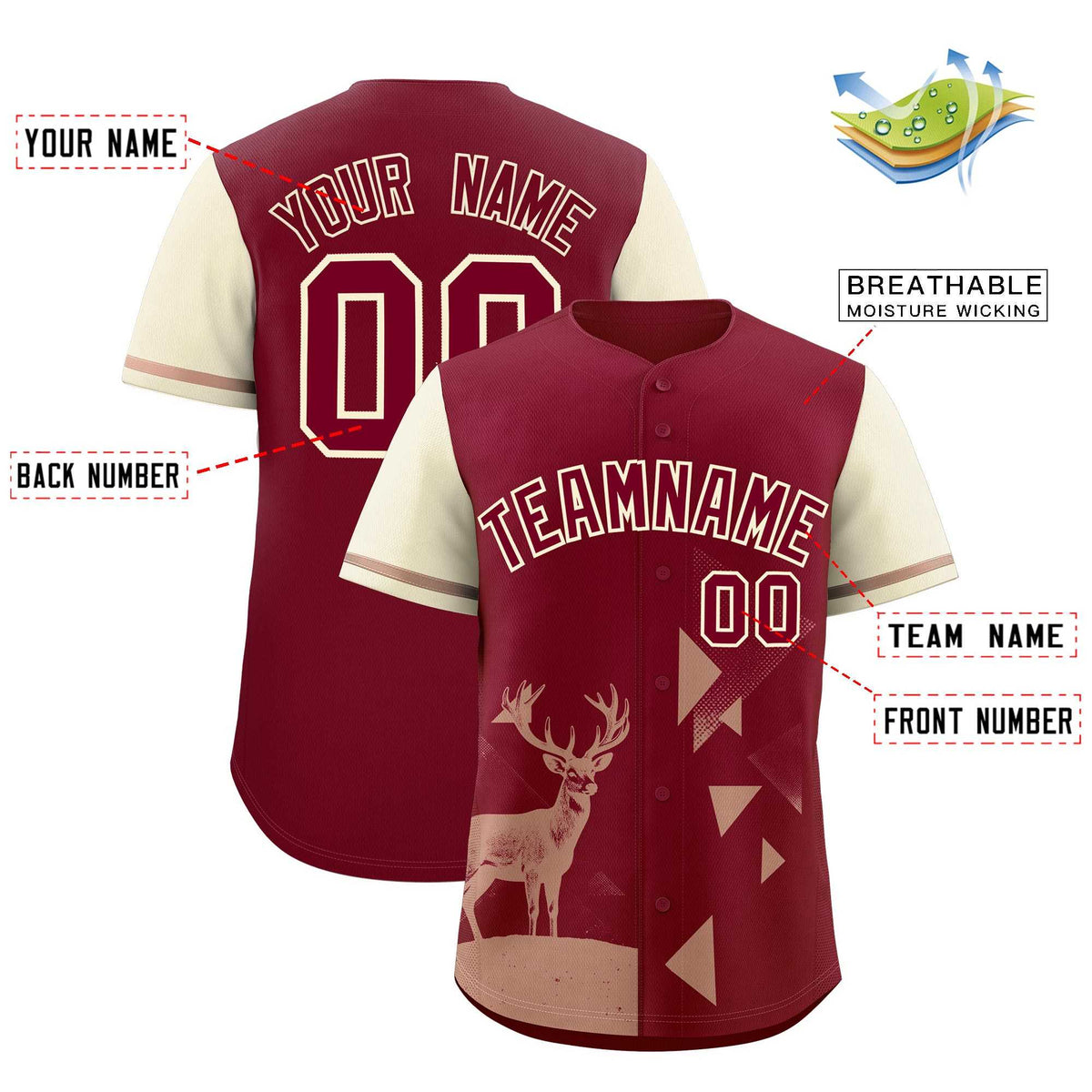 Custom Cream Crimson Raptor Series Raglan Sleeves Urban Style Baseball Jersey