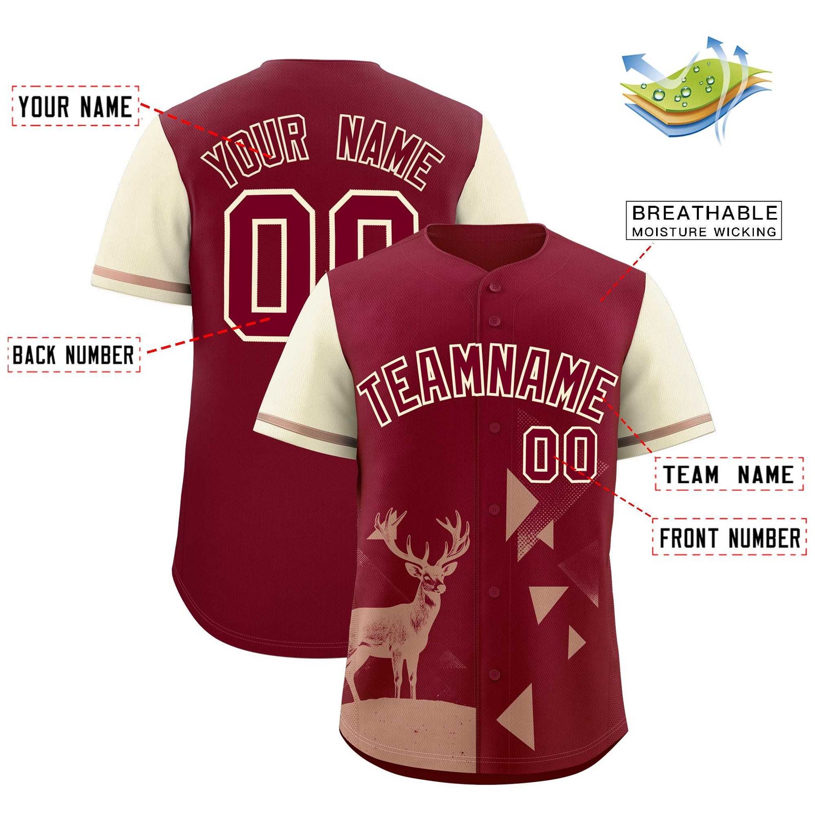Custom Cream Crimson Raptor Series Raglan Sleeves Urban Style Baseball Jersey