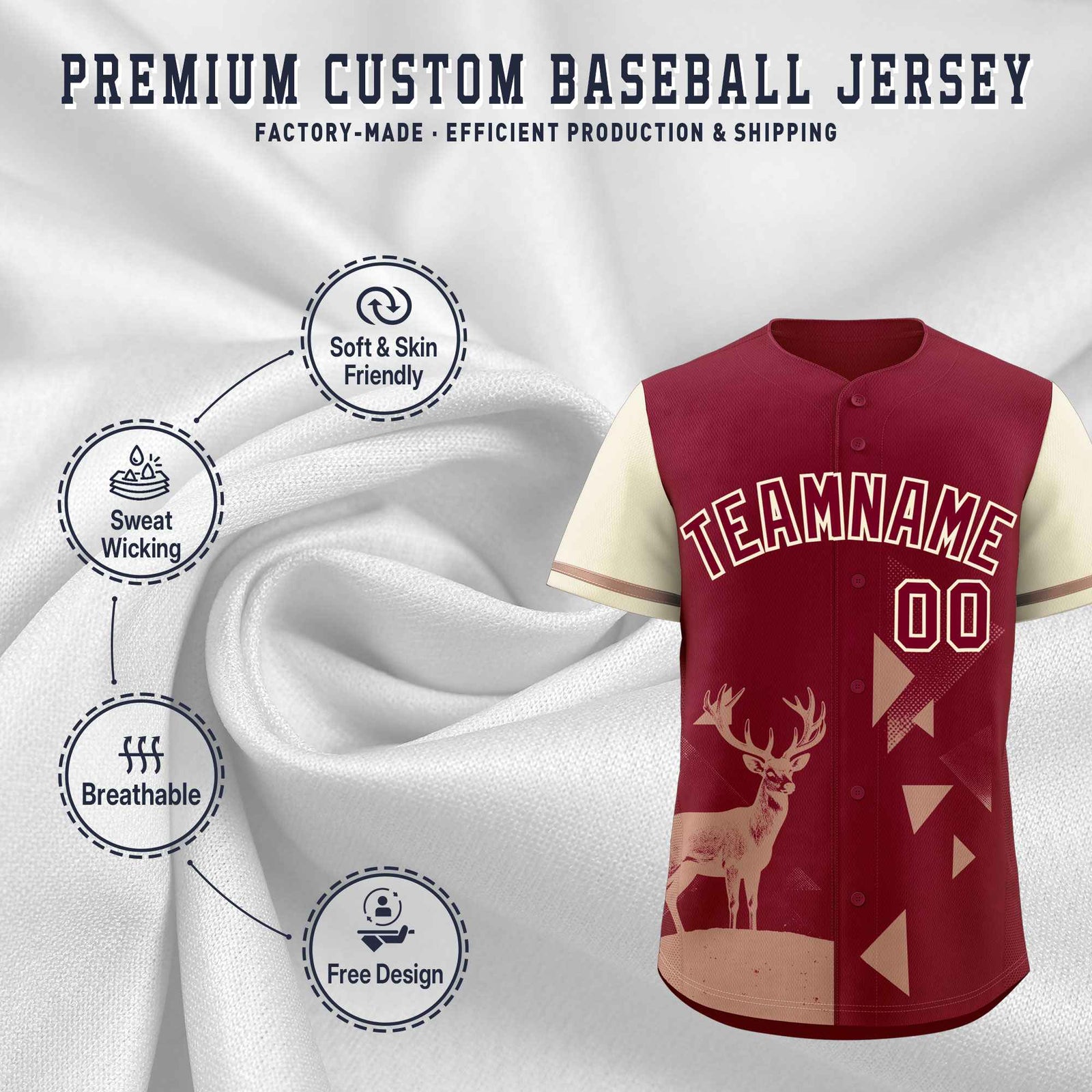 Custom Cream Crimson Raptor Series Raglan Sleeves Urban Style Baseball Jersey
