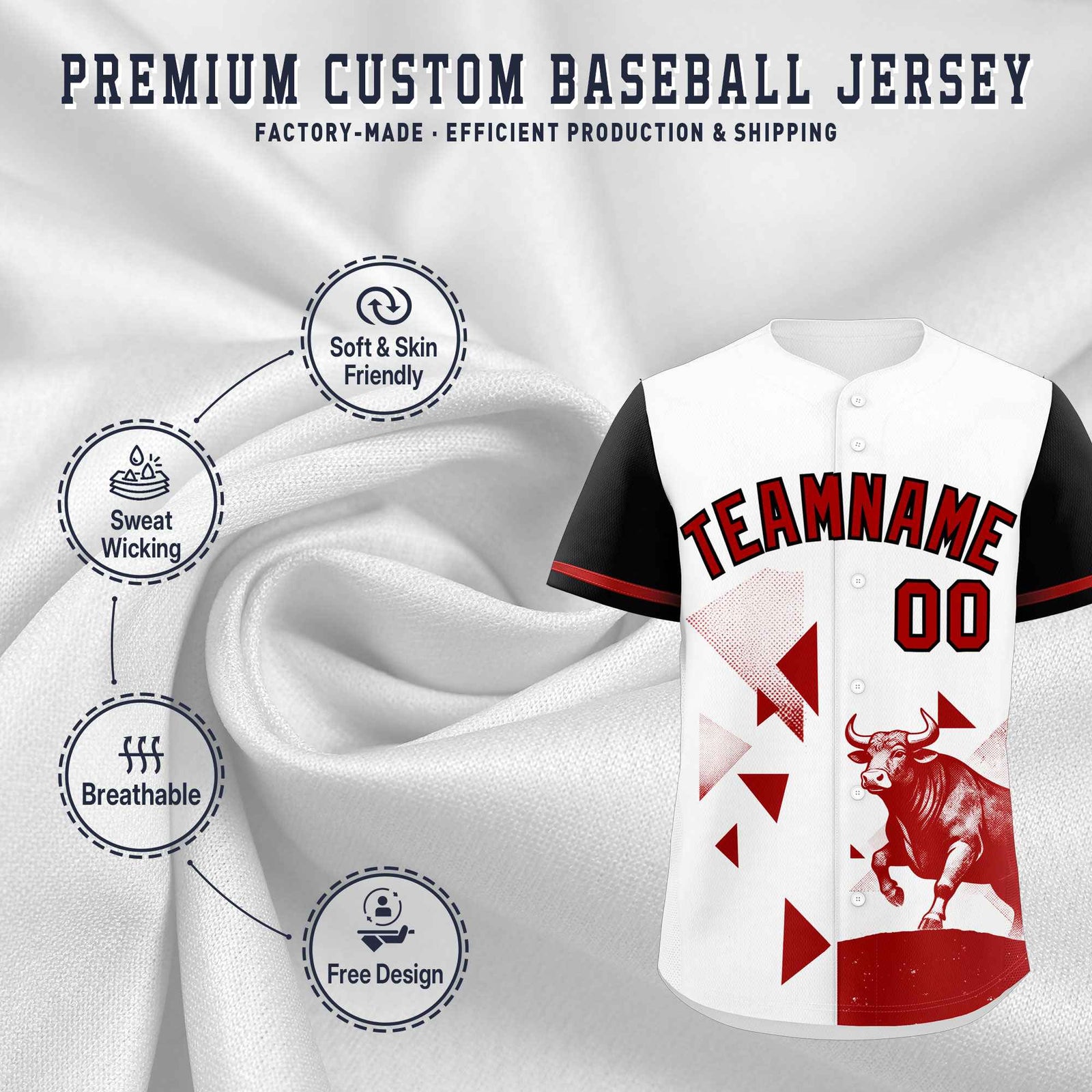 Custom Black White Raptor Series Raglan Sleeves Wrinkle-Resistant Baseball Jersey