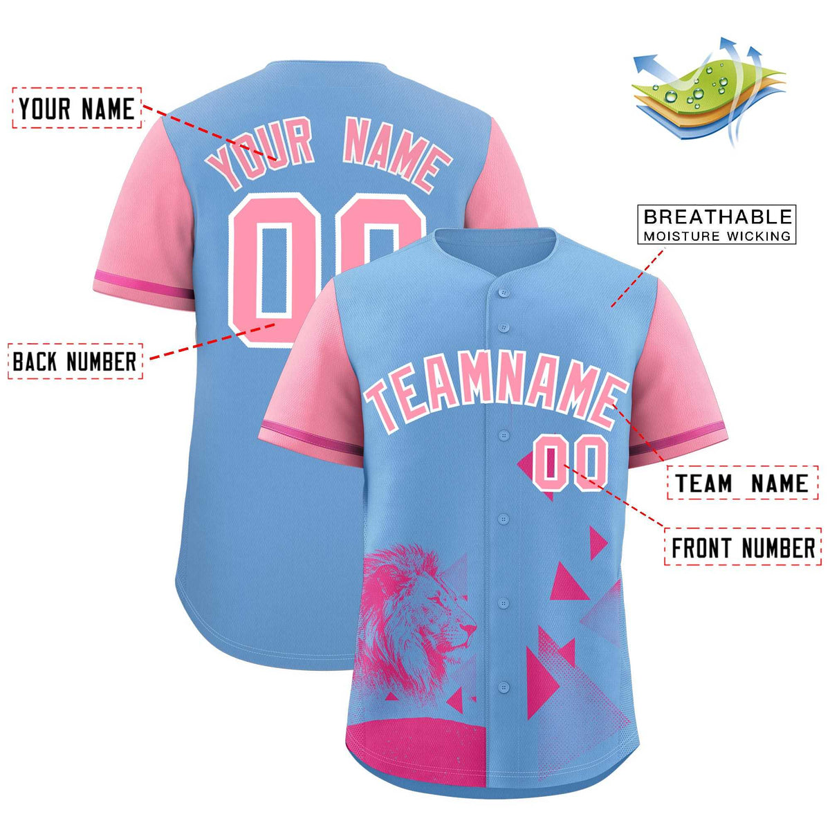 Custom Powder Blue Light Pink Raptor Series Raglan Sleeves Wrinkle-Resistant Baseball Jersey