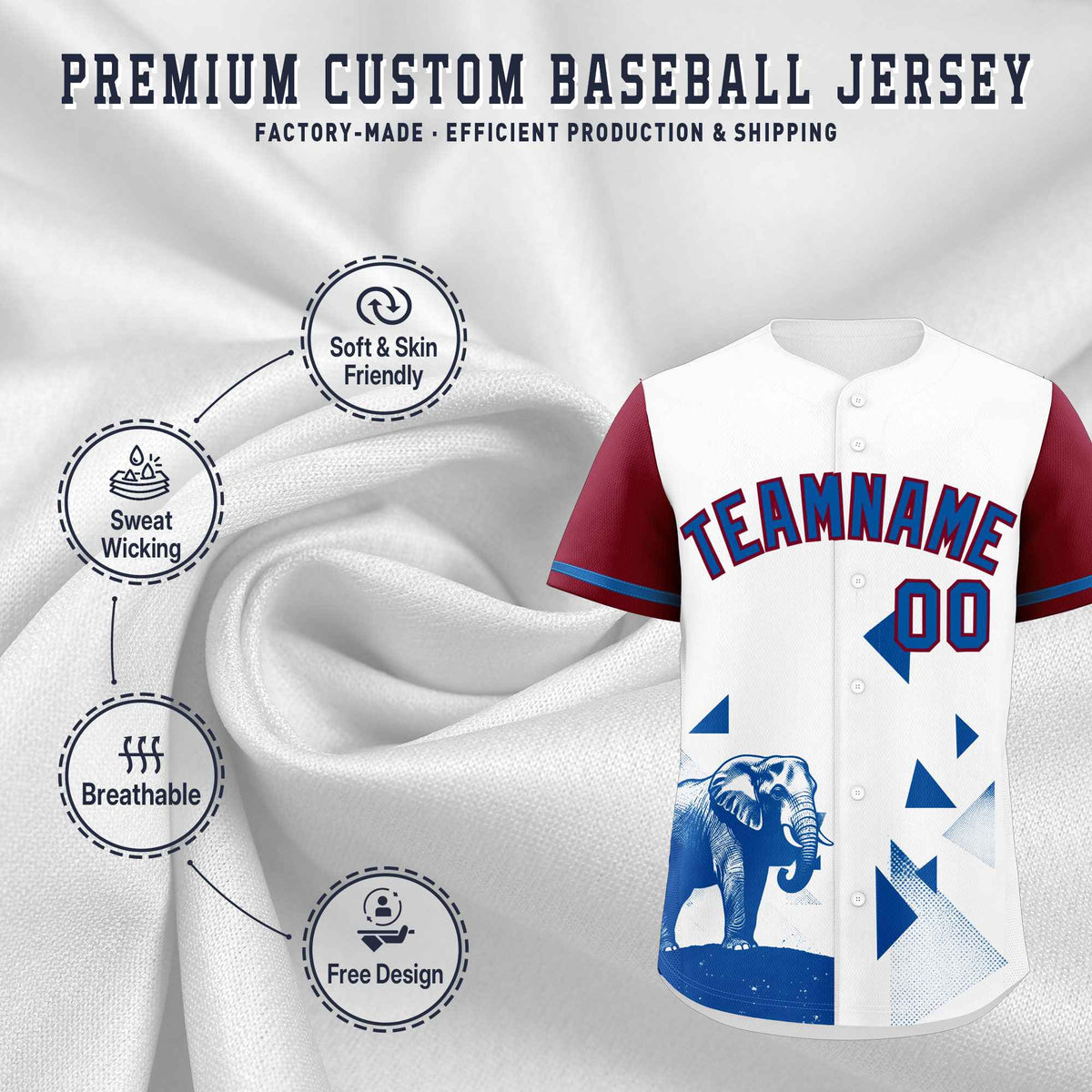 Custom Crimson White Raptor Series Raglan Sleeves Wrinkle-Resistant Baseball Jersey