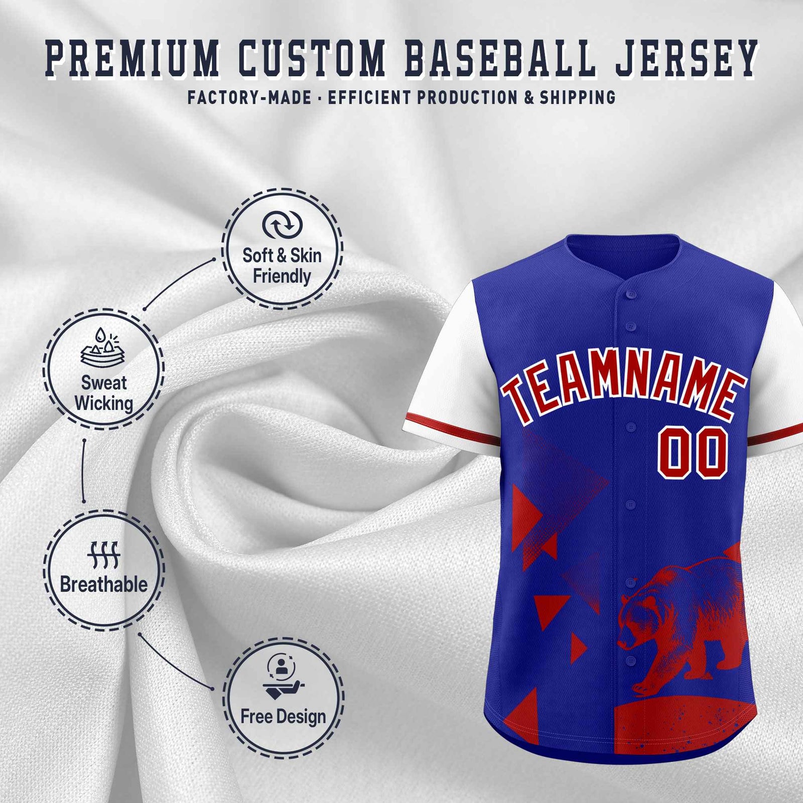 Custom White Royal Raptor Series Raglan Sleeves Breathable Baseball Jersey