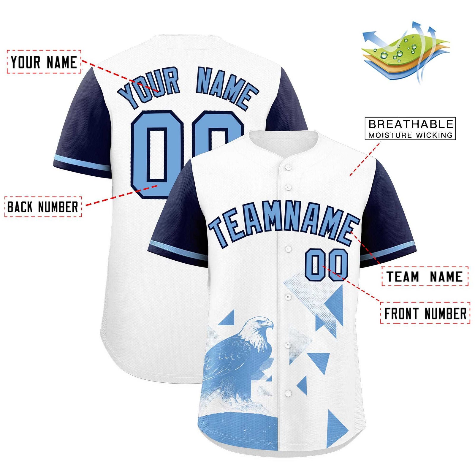Custom Navy White Raptor Series Raglan Sleeves Hip Hop Baseball Jersey