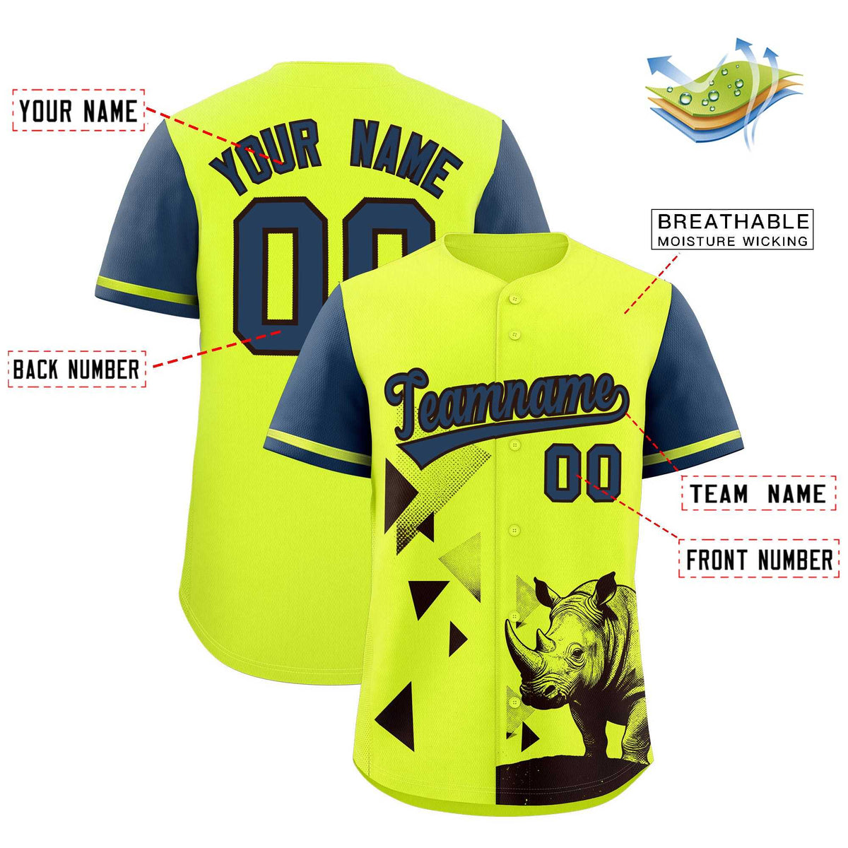 Custom Midnight Blue Fluorescent Green Raptor Series Raglan Sleeves Hip Hop Baseball Jersey |KXKSHOP