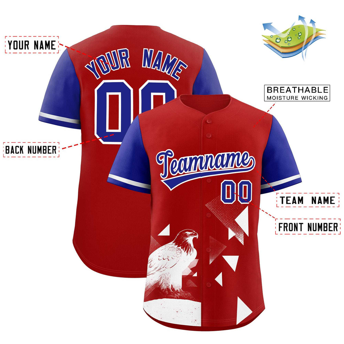 Custom Royal Red Raptor Series Raglan Sleeves Street Style Baseball Jersey |KXKSHOP