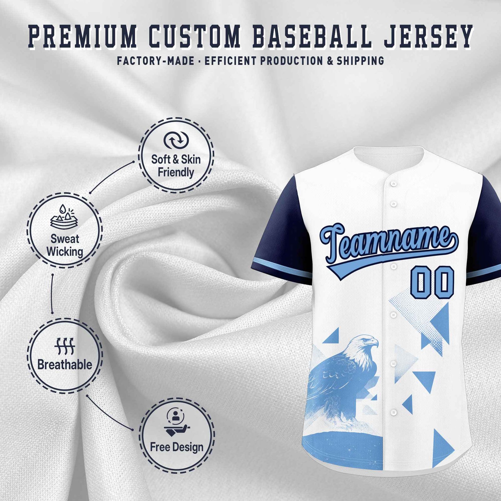 Custom Navy White Raptor Series Raglan Sleeves Hip Hop Baseball Jersey |KXKSHOP
